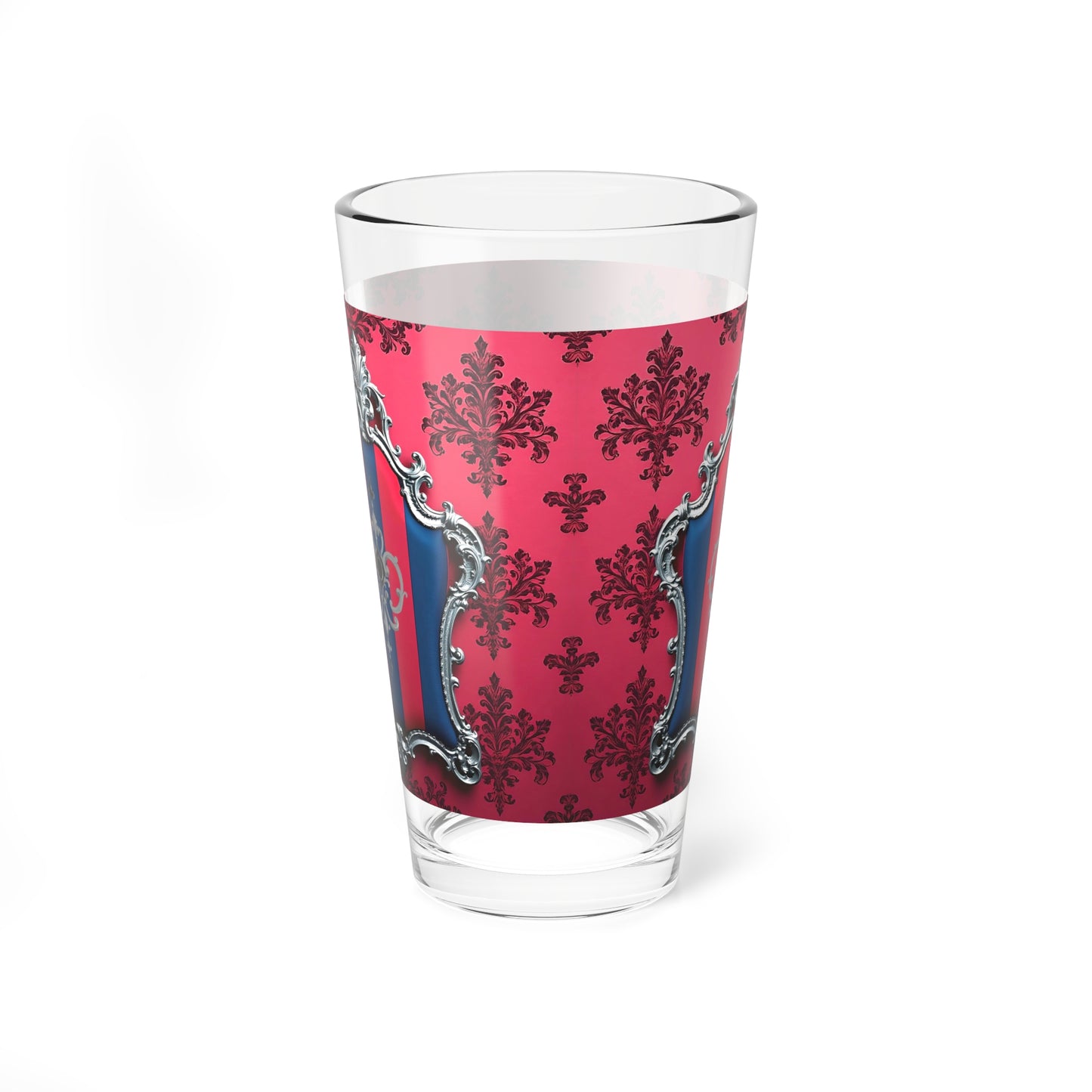 Elegant Mixing Glass | Pink & Silver Vintage Style | 16oz Cocktail Glass | Perfect Barware Gift | Party Glassware - Blue & Red Striped Silver Crest