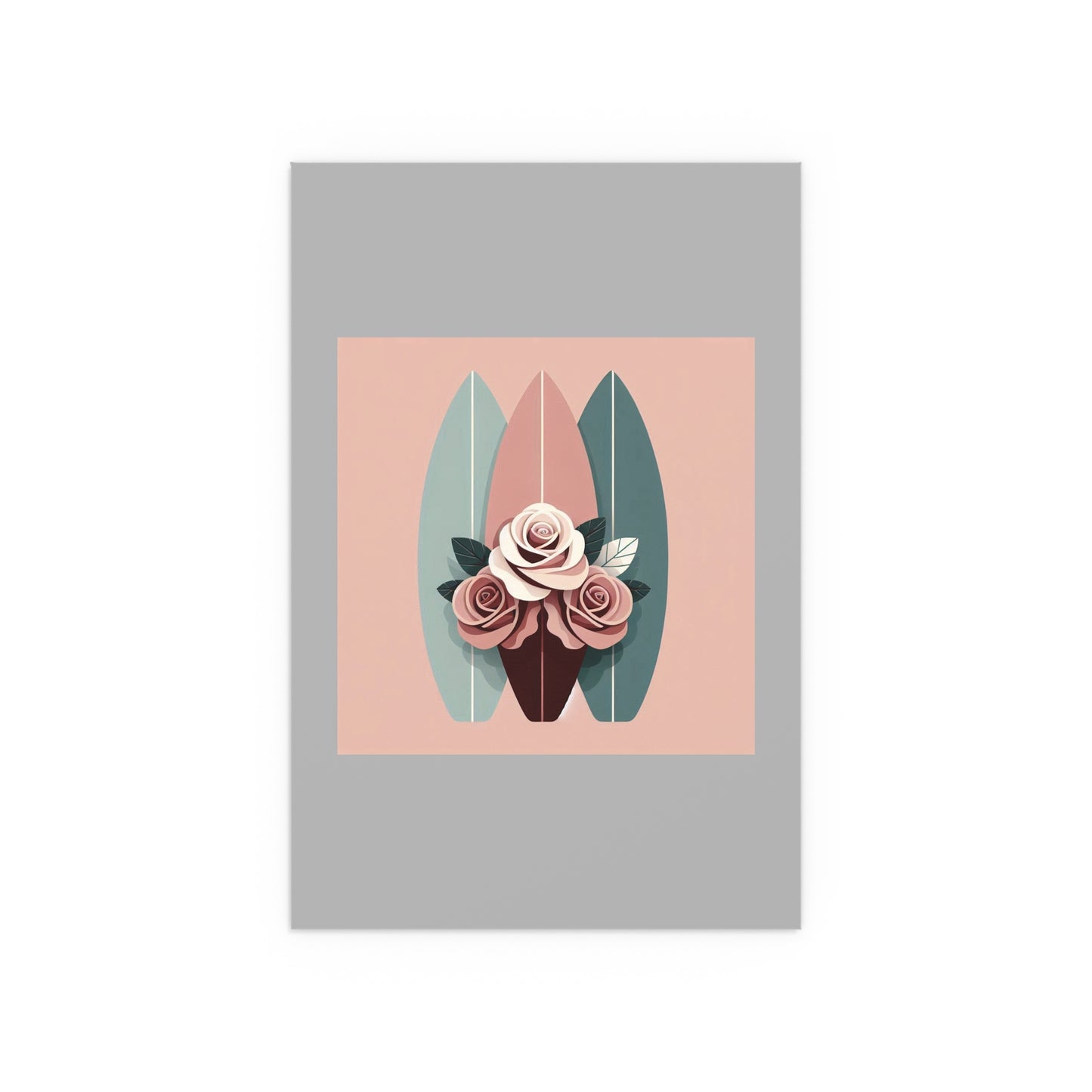 Elegant Floral Silk Poster - Indoor/Outdoor Wall Art for Home Decor - Burgundy, Matte Mauve & Teal Surfboard & Roses