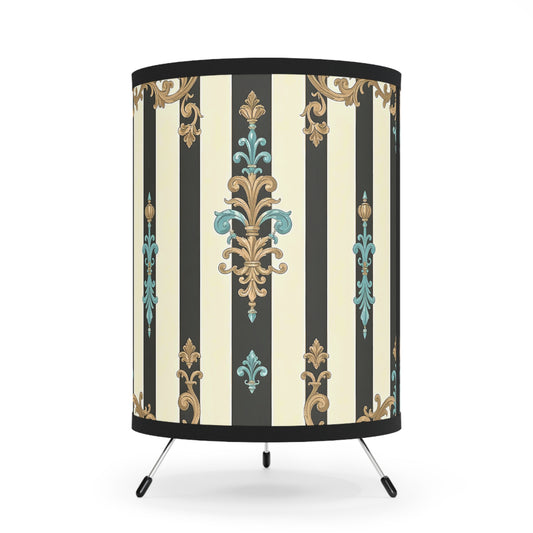 Elegant Decor Tripod Lamp, Bohemian Lighting, Vintage Home Decor, Unique Gift - Black Striped Turquoise & Black Rococo