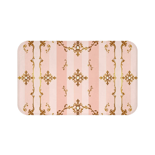Elegant Vintage Style Bath Mat - Pink and Gold Jeweled Baroque Decor