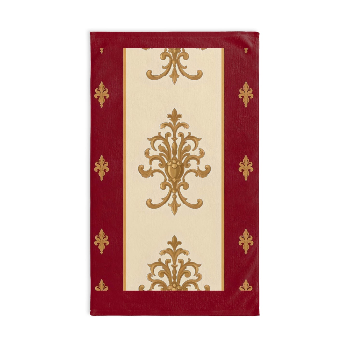 Luxurious Ornate Hand Towel - Elegant Home Décor - Dusk Red Striped Gold Damask