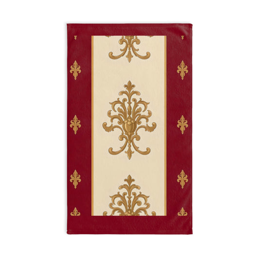 Luxurious Ornate Hand Towel - Elegant Home Décor - Dusk Red Striped Gold Damask