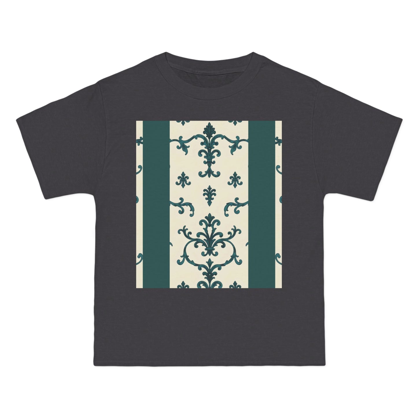 Vintage-Inspired Short-Sleeve T-Shirt, Casual Wear, Graphic Tee, Summer Outfit, Gift for Friends, Retro Design - Teal Striped Rococo