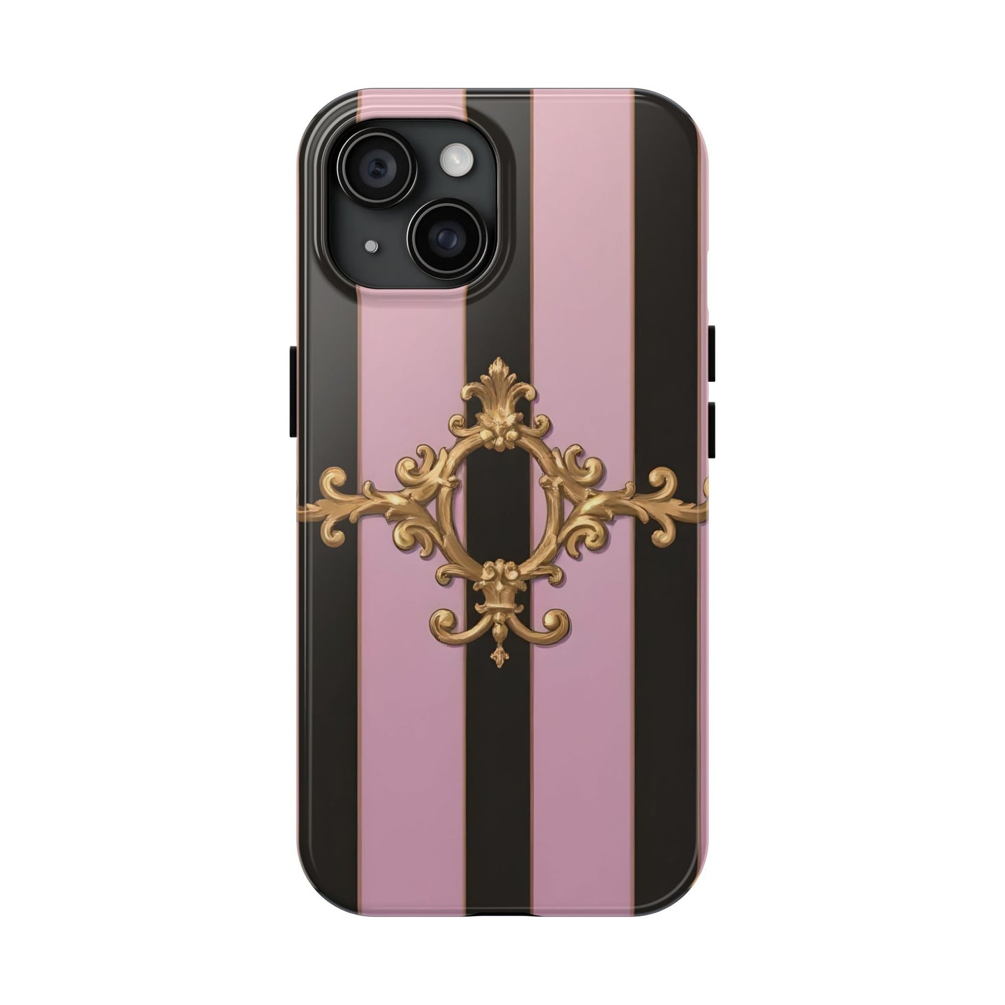 Stylish Tough Phone Case for Elegant Protection, Fashionable Accessories, Smartphone Cover - Matte Lavender & Black Striped Gold Baroque