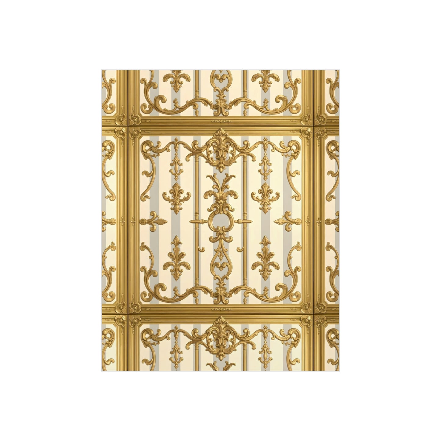 Elegant Ornate Foam Board Art - Luxury Wall Décor, Home Decoration, Versatile Display Board - Matte Gray & Cream Striped Gold Baroque