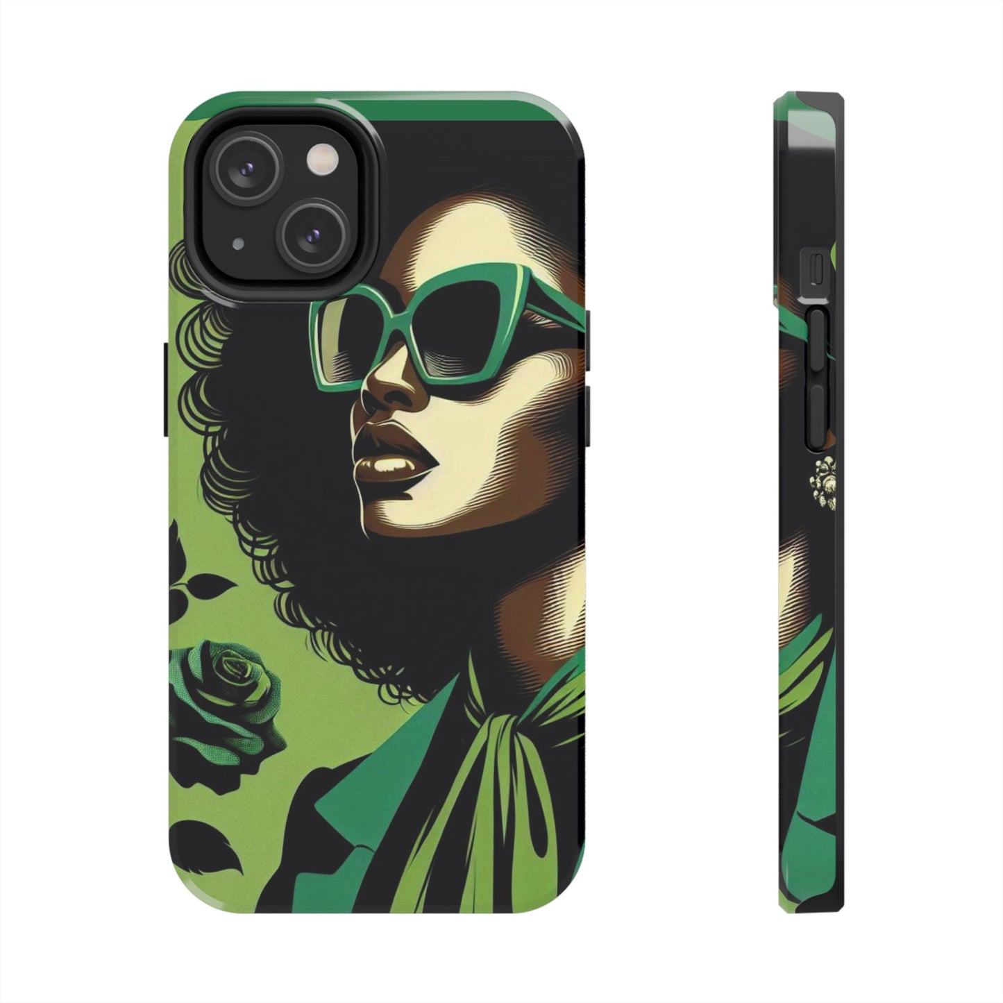 Chic Tough Phone Case | Artistic Green & Black Design | Phone Protection, Gift for Her, Stylish Accessory, Trendy Tech - Lady in Green