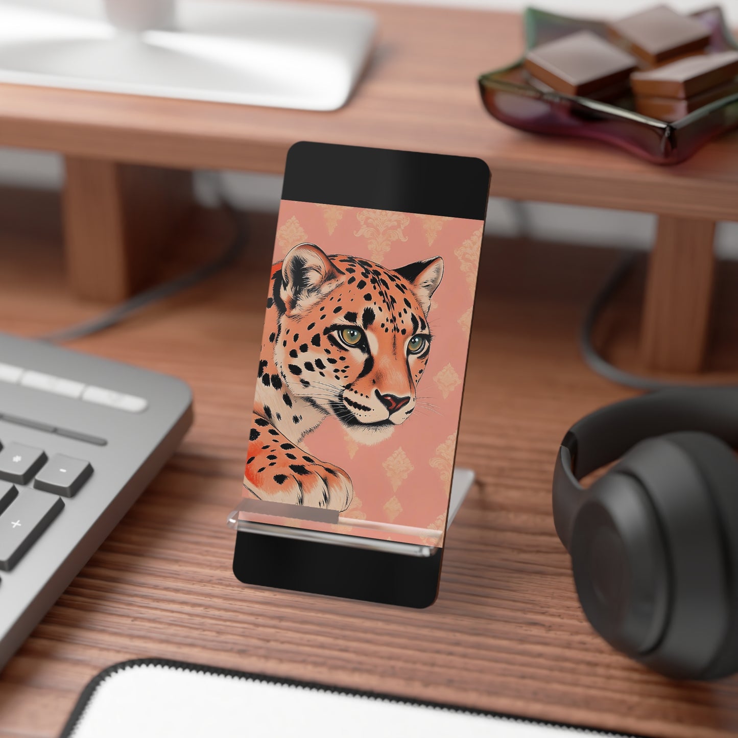 Elegant Floral Motif Smartphone Display Stand - Leopard & Damask - Decorative Mobile Holder