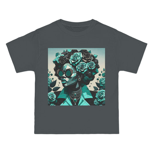 Trendy Floral Graphic Tee | Artistic Short-Sleeve Shirt, Fashionable Summer Top, Chic Gift for Her - Turquoise & Black Roses Lady