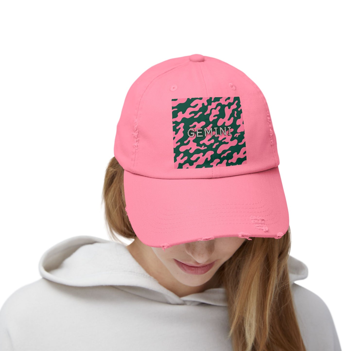 Gemini Distressed Cap - Trendy Unisex Camo Hat for Astrology Lovers