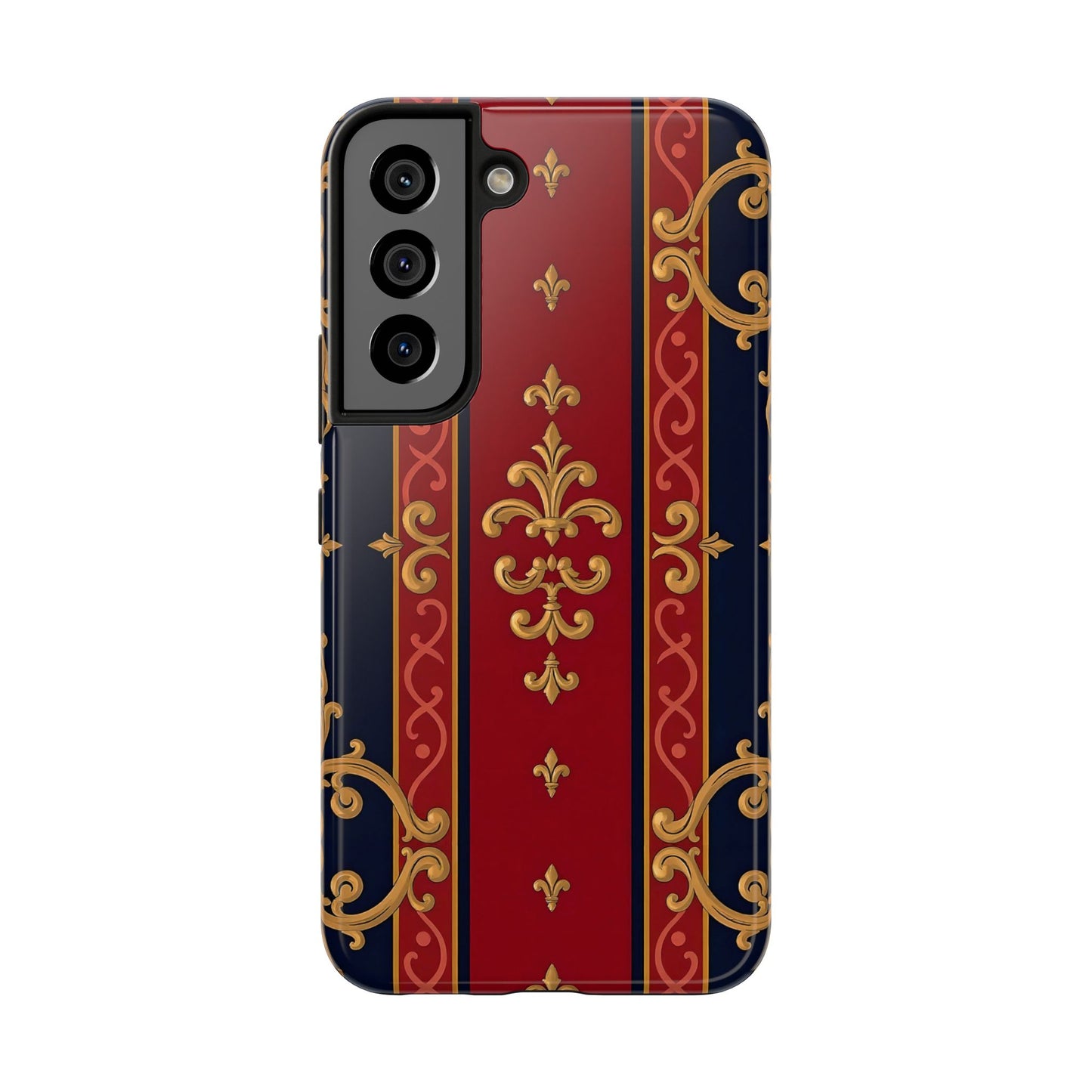 Elegant Vintage Phone Cases, Tough Phone Cover, Stylish Cell Phone Accessories, Durable Phone Protection - Midnight Blue & Dusk Red Gold Baroque