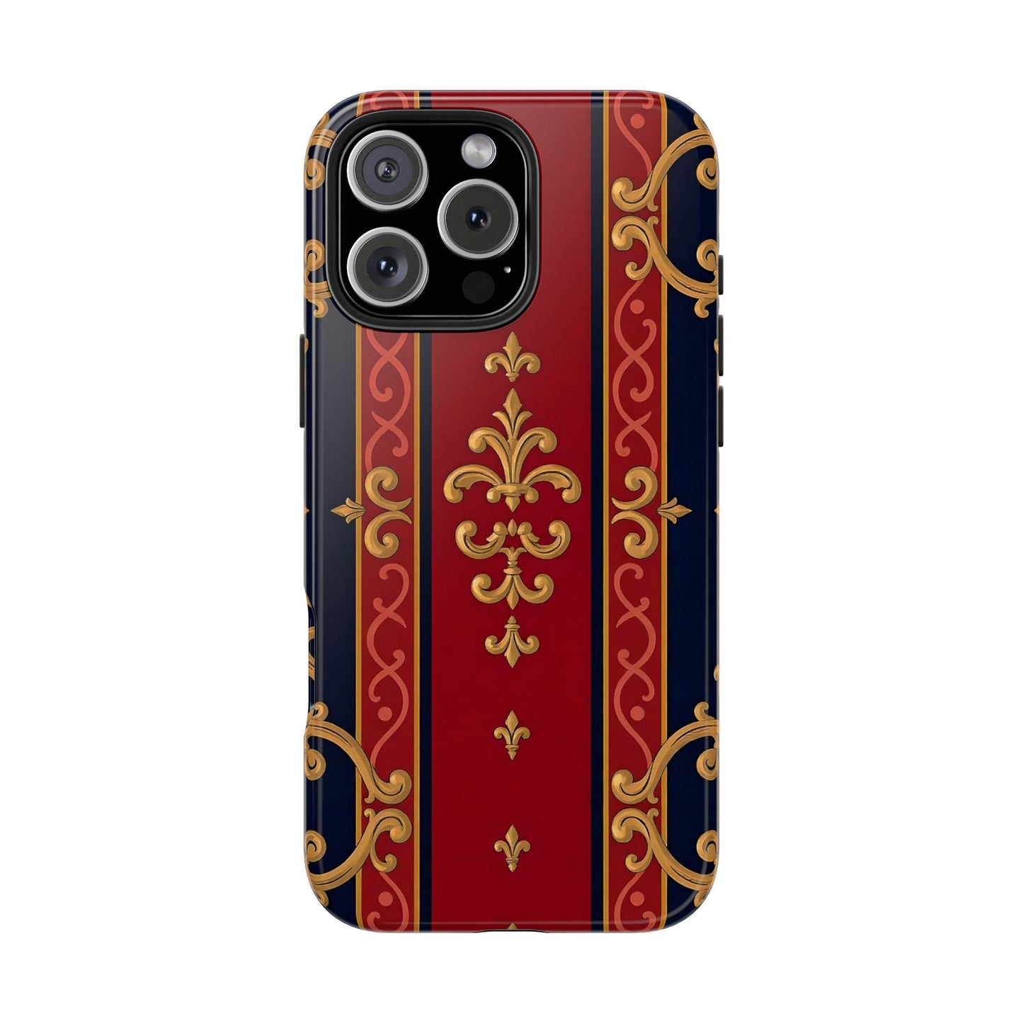 Elegant Vintage Phone Cases, Tough Phone Cover, Stylish Cell Phone Accessories, Durable Phone Protection - Midnight Blue & Dusk Red Gold Baroque