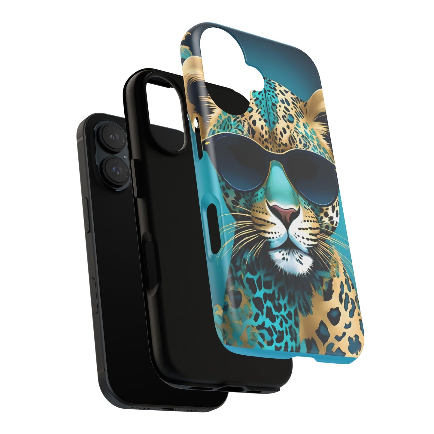 Phone Case - Aqua & Gold Leopard In Sunglasses Design