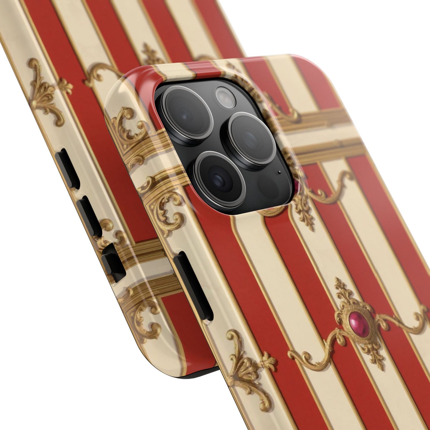 Elegant Alabaster & Dusk Orange Striped Baroque Tough Phone Case - Stylish Protection for Your Device