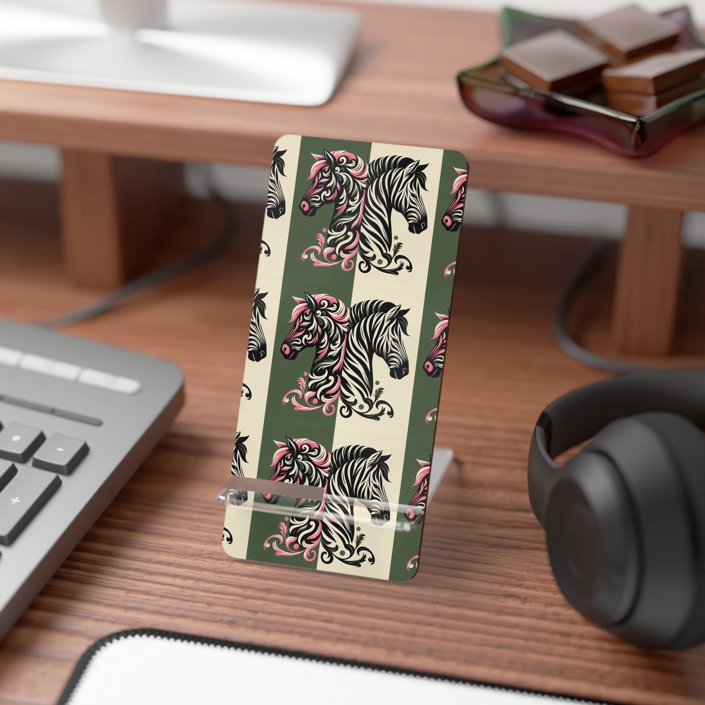 Elegant Floral Motif Smartphone Display Stand - Zebra & Damask - Decorative Mobile Holder
