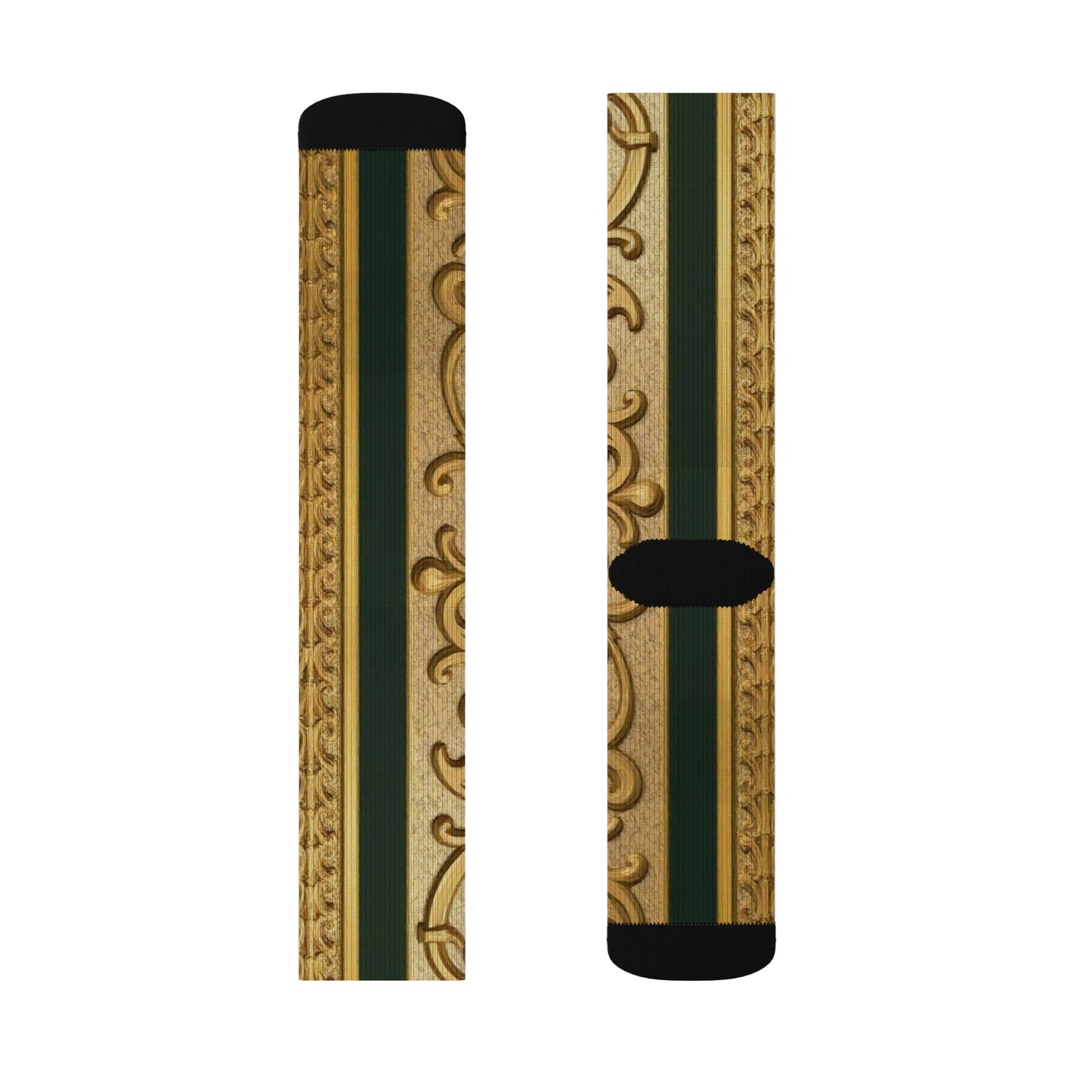 Elegant Teal Striped Gold Baroque Sublimation Socks, Fashion Accessories for Everyday, Gift for Her, Cozy Footwear, Wedding Socks