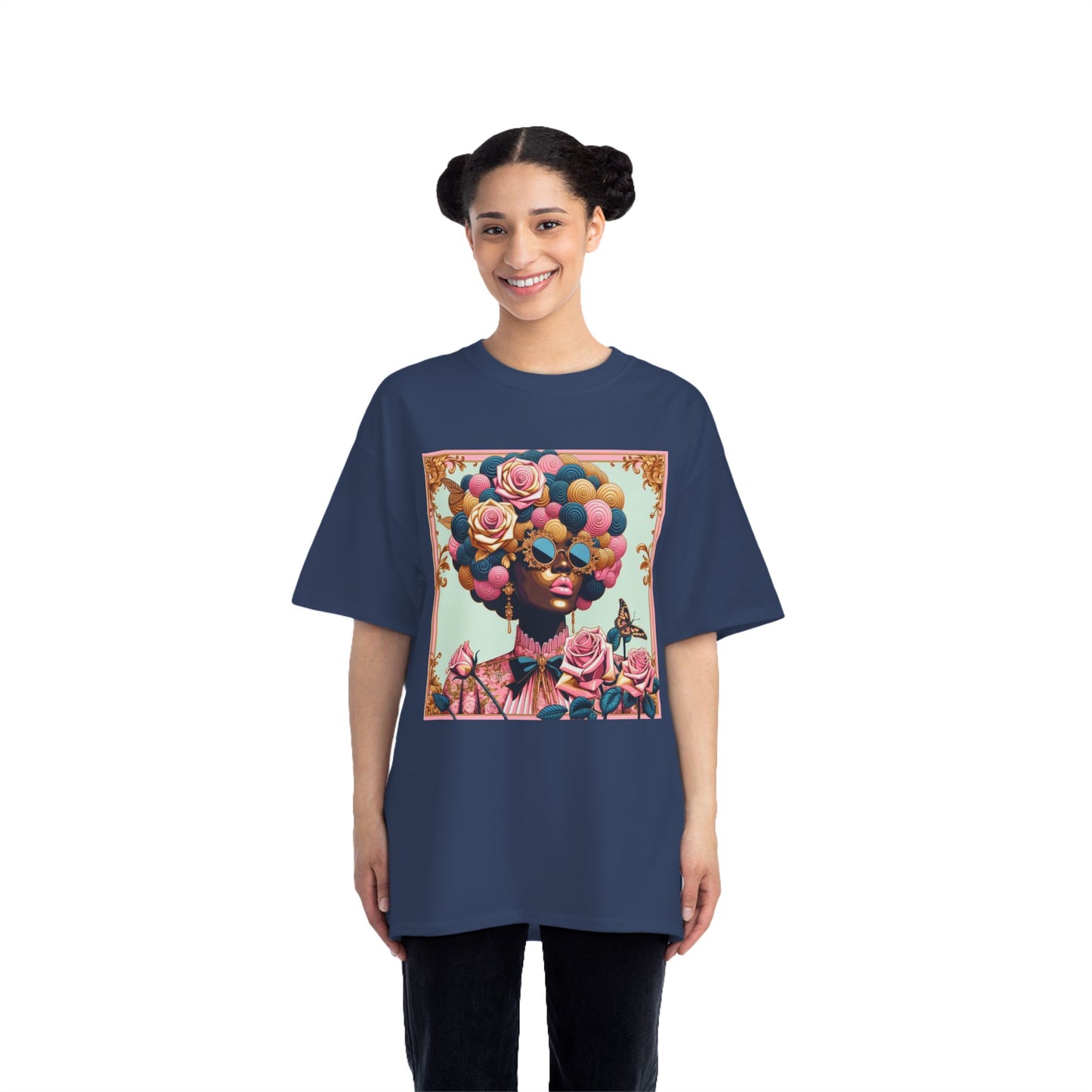 Vibrant Art Tee - Short-Sleeve T-Shirt with Colorful Floral Design, Art Lovers Gift, Trendy Summer Fashion - Lady In Pink Baroque