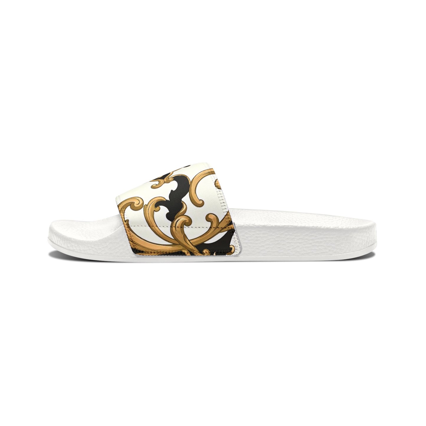 Chic Women's Removable-Strap Sandals | Casual Sliders, Summer Footwear, Stylish Slide Sandals, Trendy Beachwear - Black & Gold Rococo