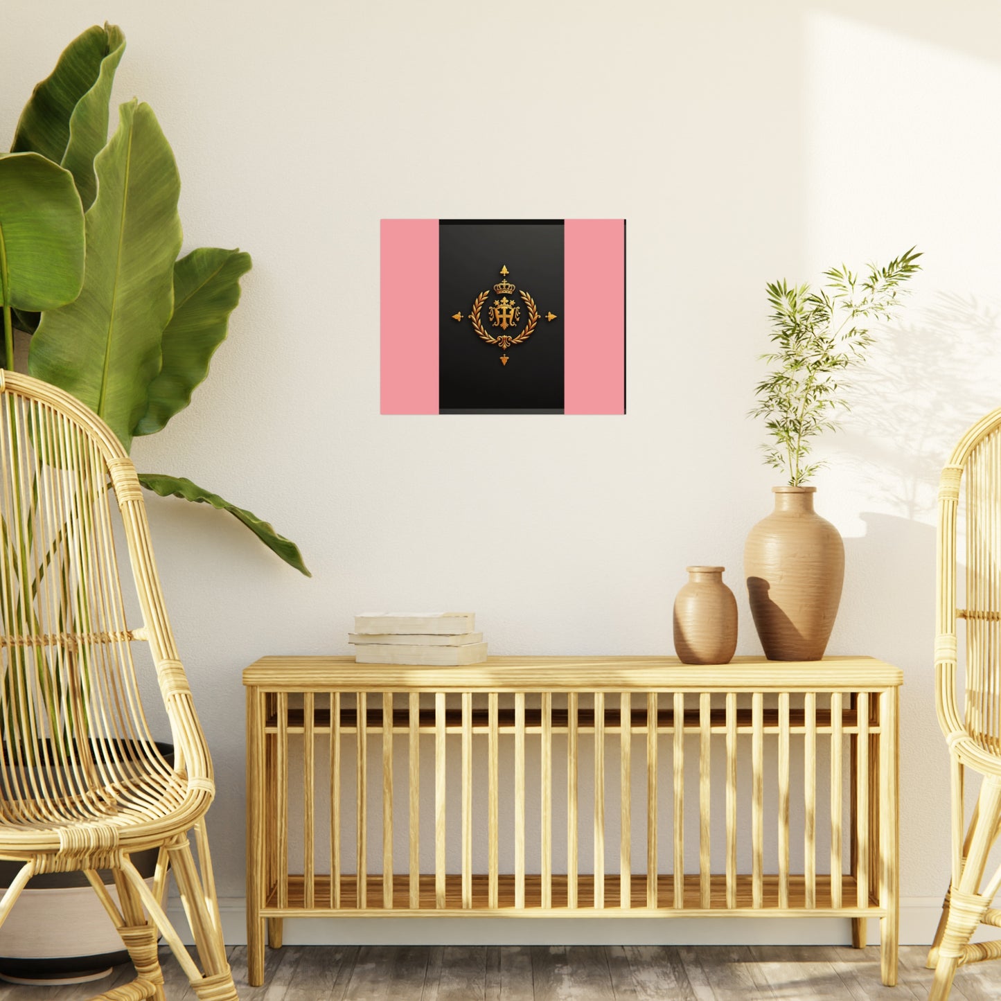 Elegant Wall Art Foam Board, Luxurious Home Decor, Modern Design Display, Stylish Room Accent, Office Decor, Unique Gift - Pink Striped Gold Crest