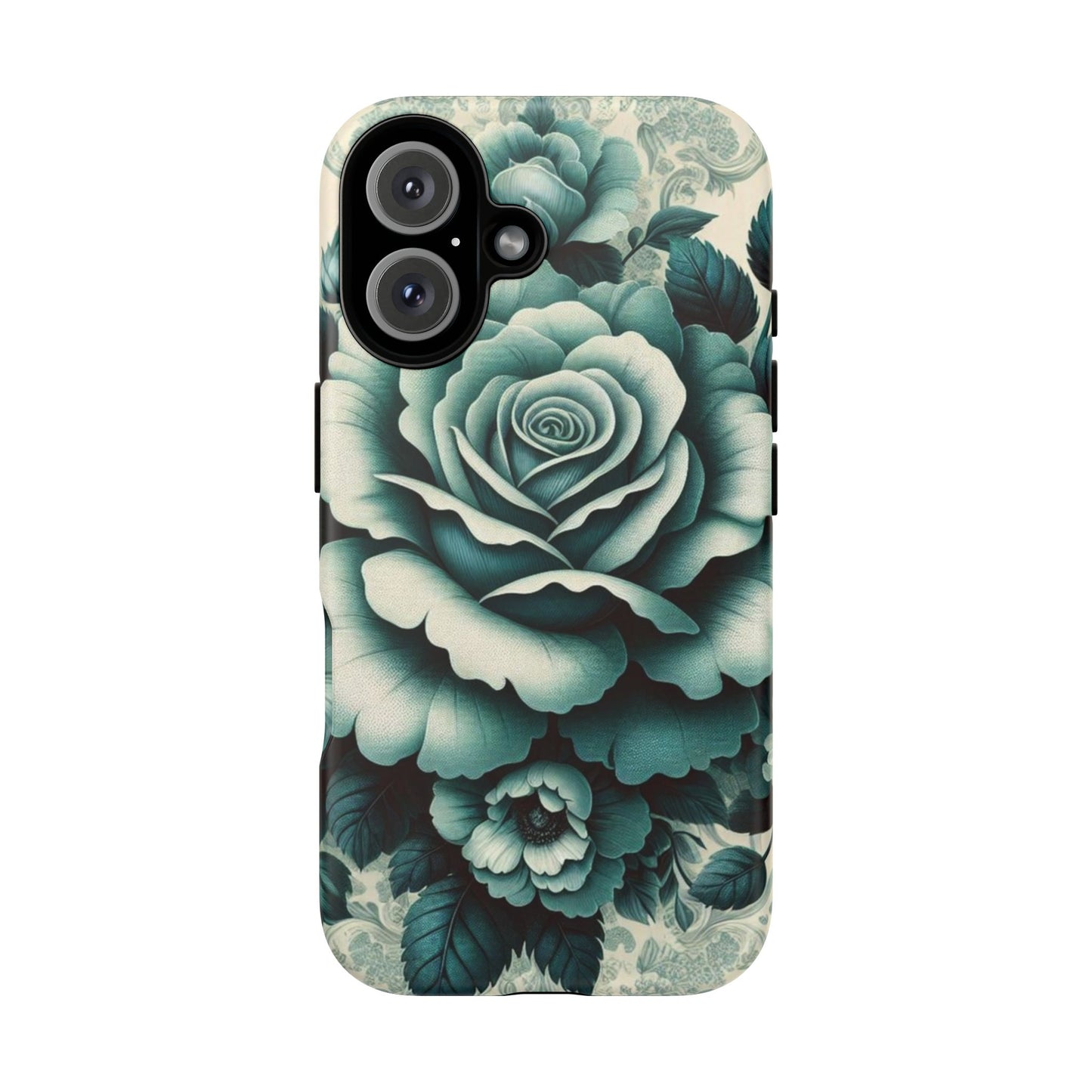 Elegant Floral Motif Phone Case - Tough Cases with Vintage Design - Teal Roses & Damask