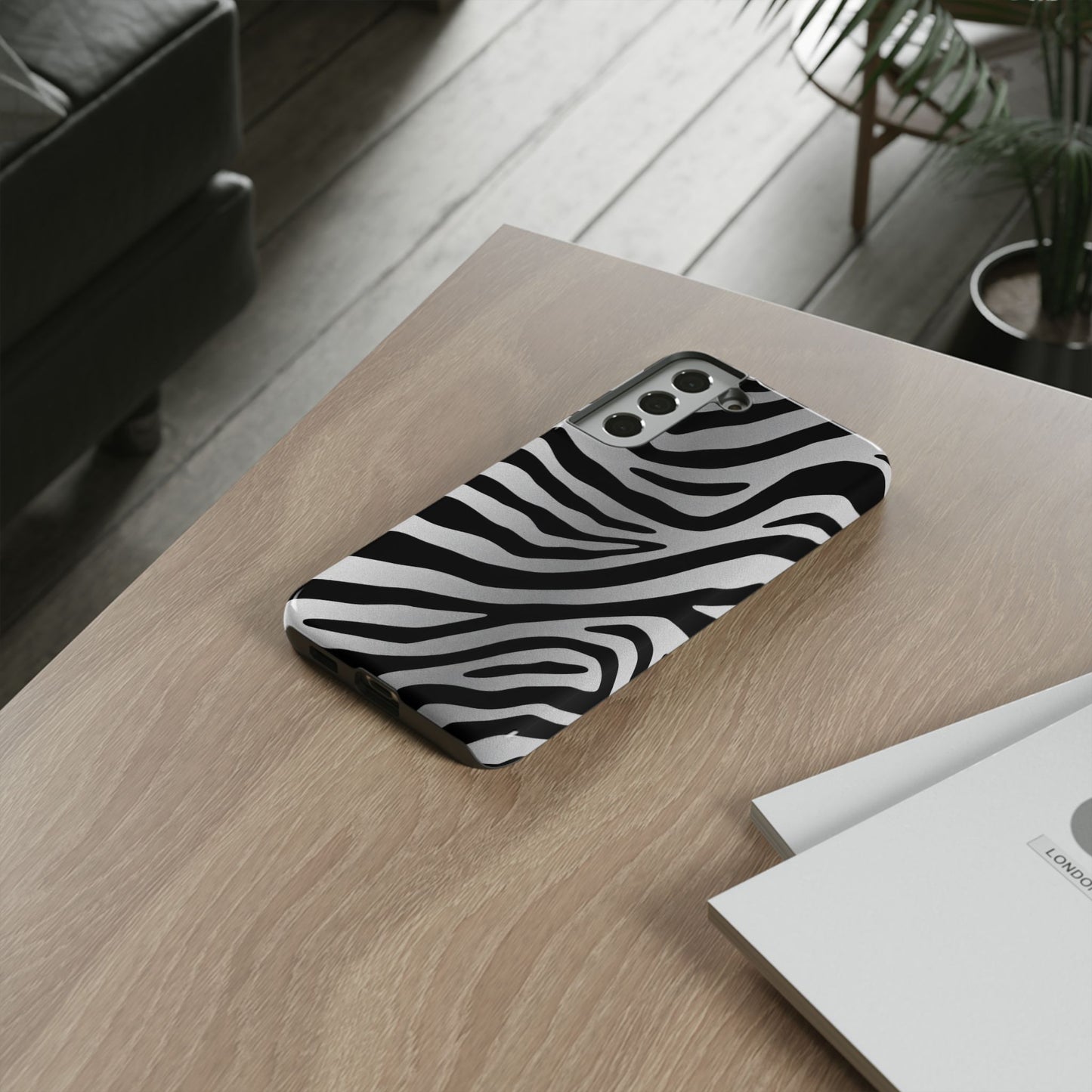 Zebra Print Tough Phone Case - Silver