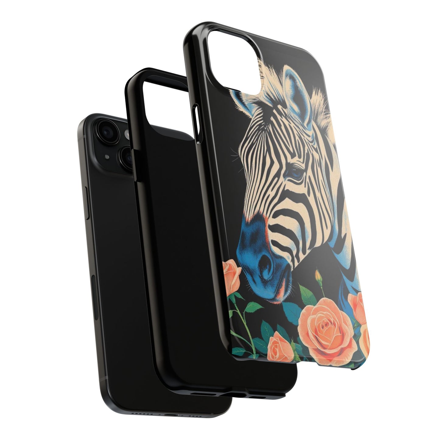 Zebra Tough Phone Case - Trendy Floral Design for Animal Lovers - Blue Zebra & Roses