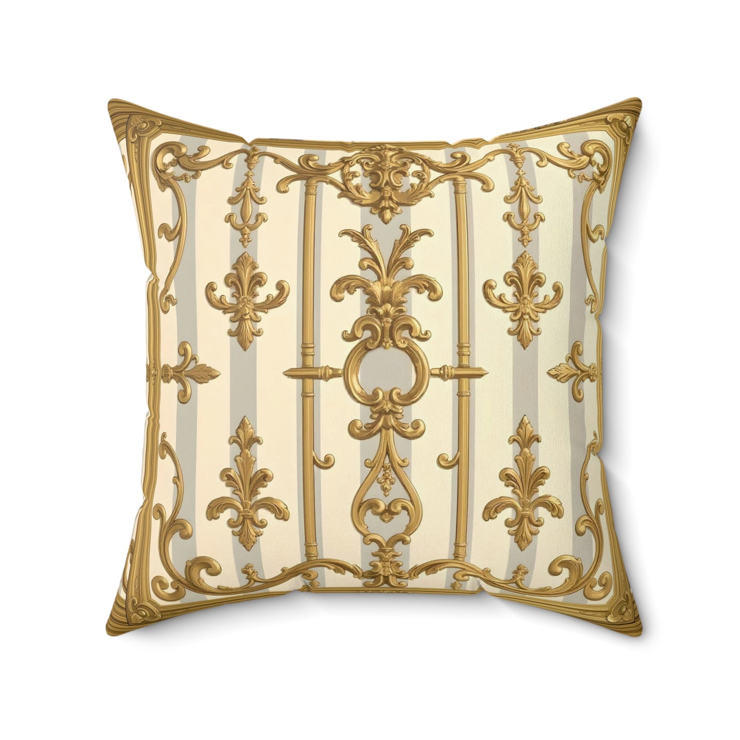 Elegant Gold Pattern Pillow, Luxury Home Decor, Throw Pillow, Couch Cushion, Perfect Gift, Wedding Decor - Matte Gray & Cream Striped Gold Baroque
