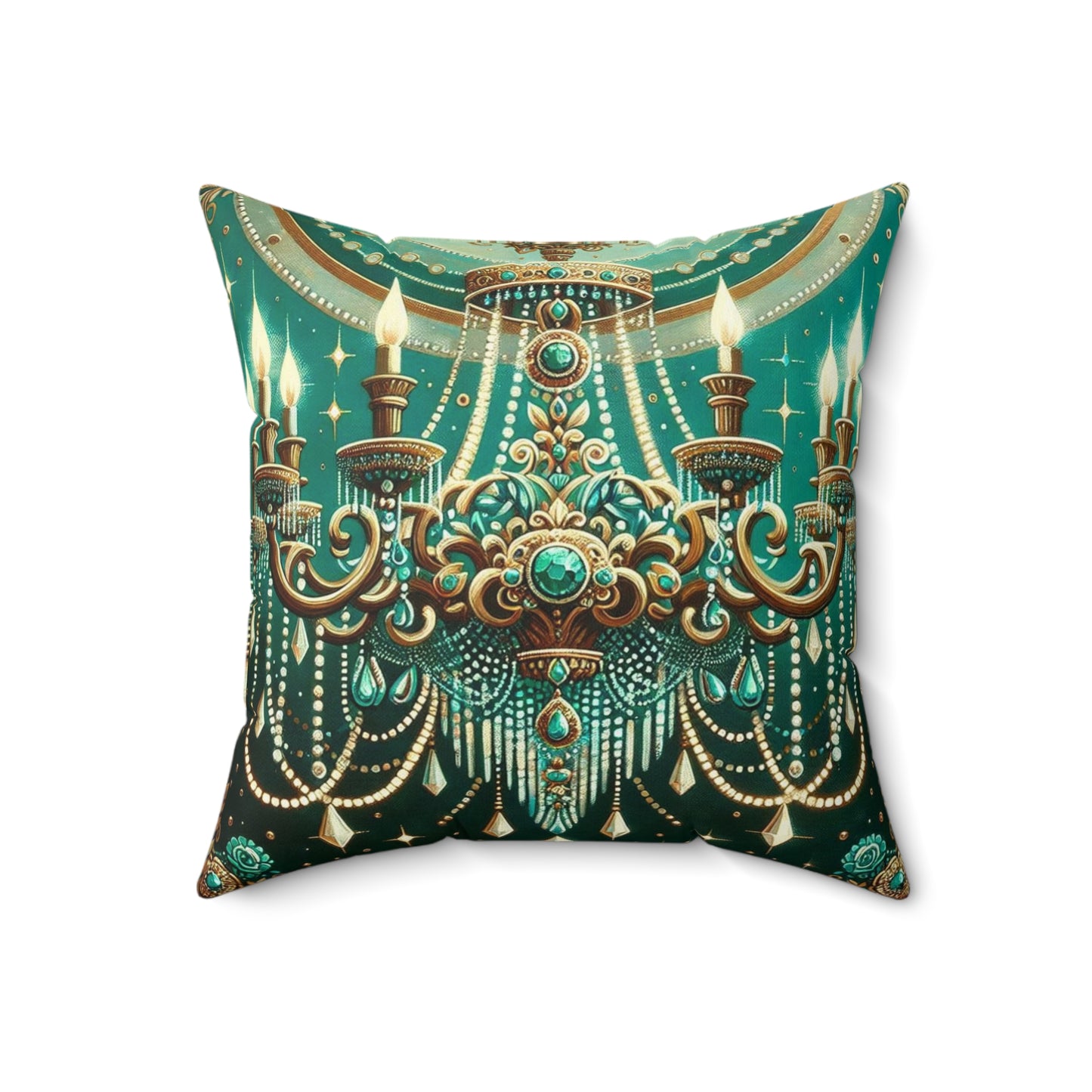 Luxurious Chandelier Faux Suede Pillow Cover, Elegant Home Decor, Boho Chic, Gift for Her, Decorative Cushion - Green & Gold Jeweled Chandelier