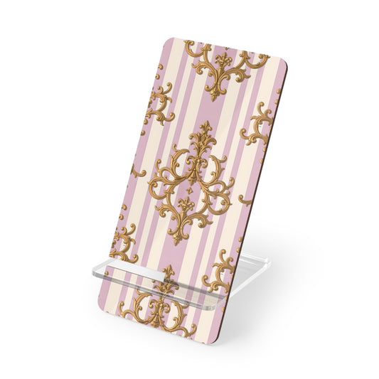 Chic Phone Stand for Stylish Smart Devices, Decorative Mobile Holder for Home & Office - Lilac & Alabaster Striped Gold Baroque
