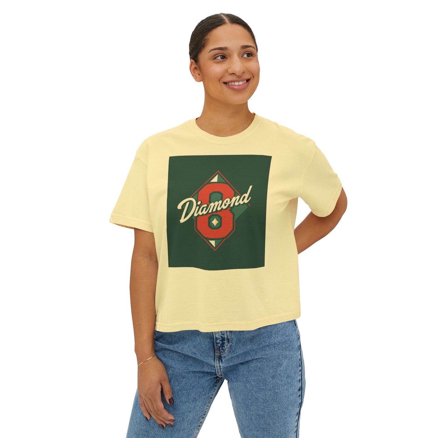 Stylish Women's Boxy Tee with Retro Diamond Design, Casual Fashion Top, Gift for Her, Summer Essential, Vintage Vibe - Diamond 8