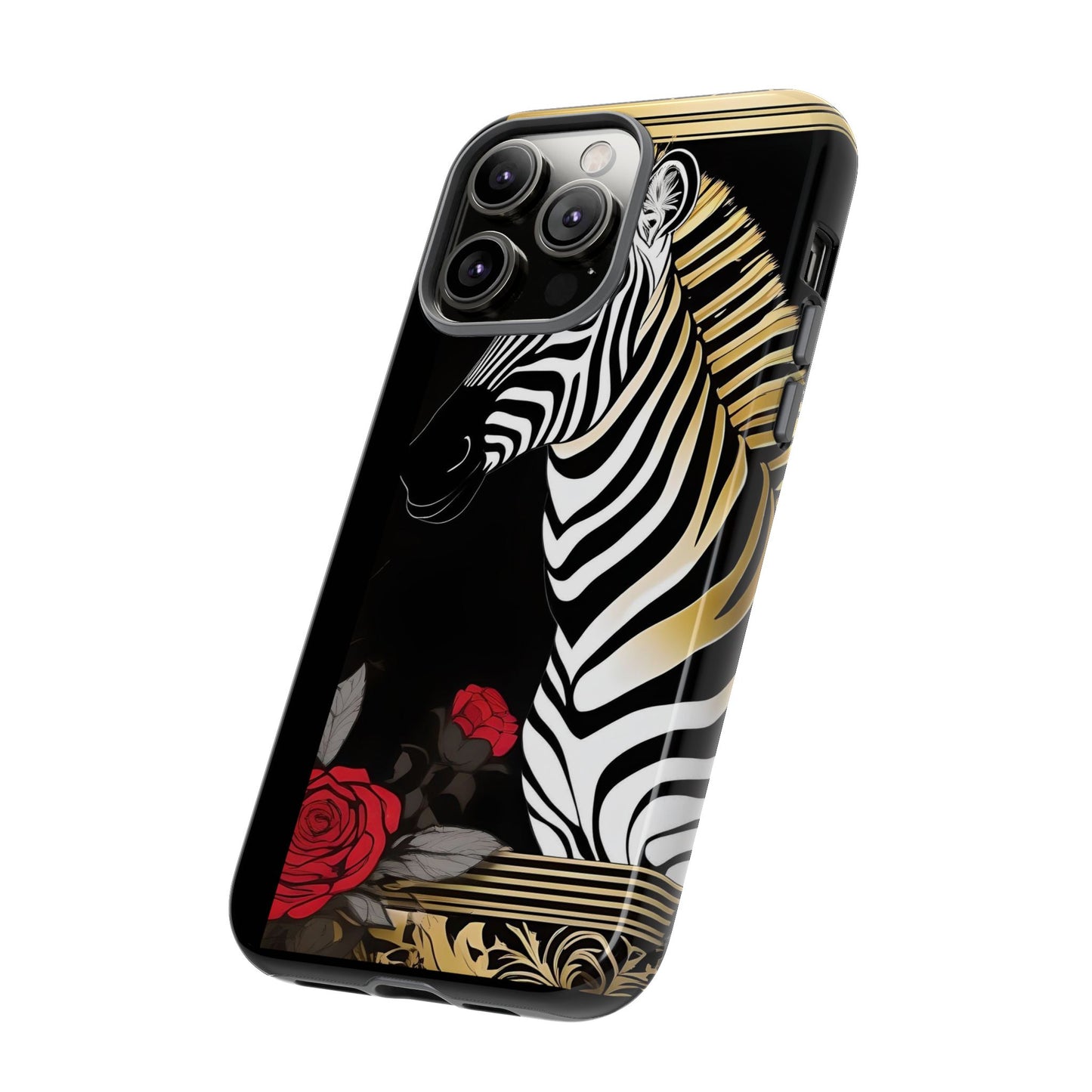 Phone Case - Elegant Zebra & Roses Design