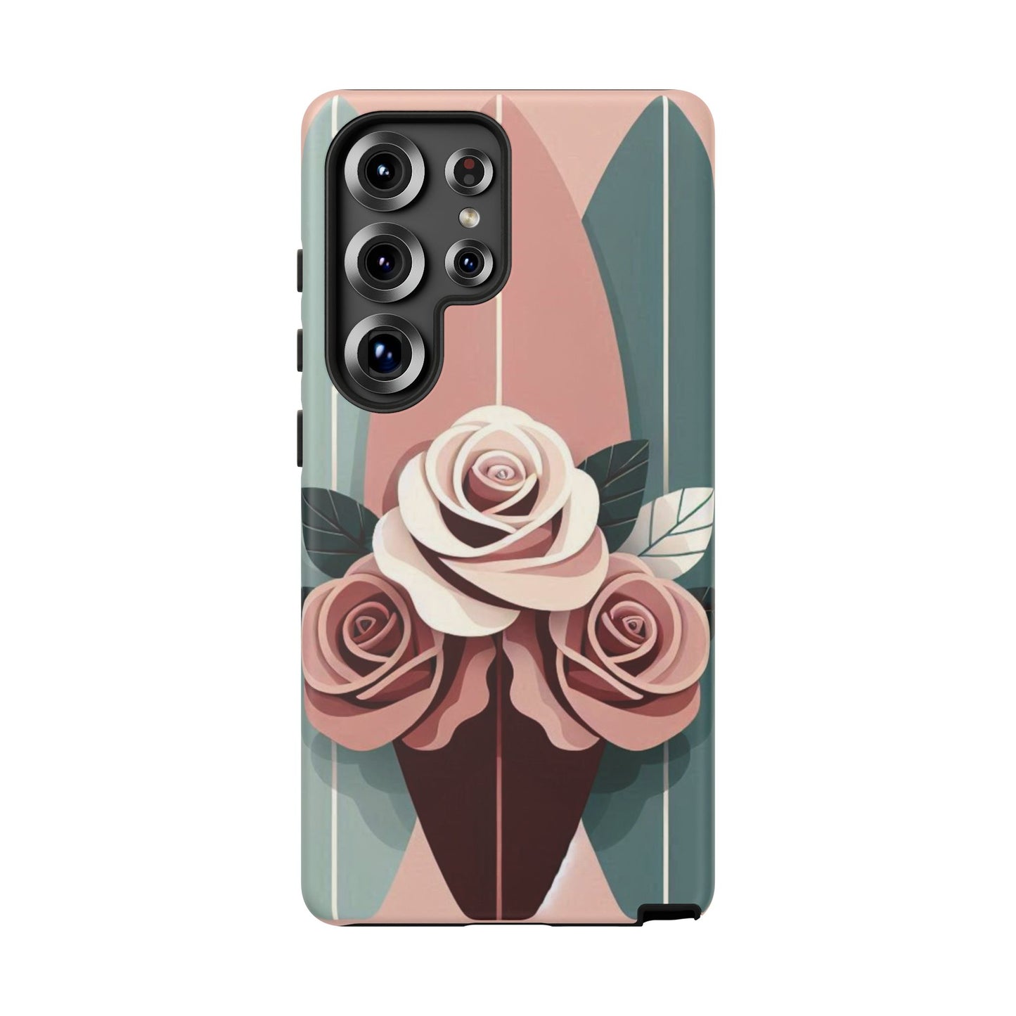 Phone Case - Burgundy, Matte Mauve & Teal Surfboard & Roses Design