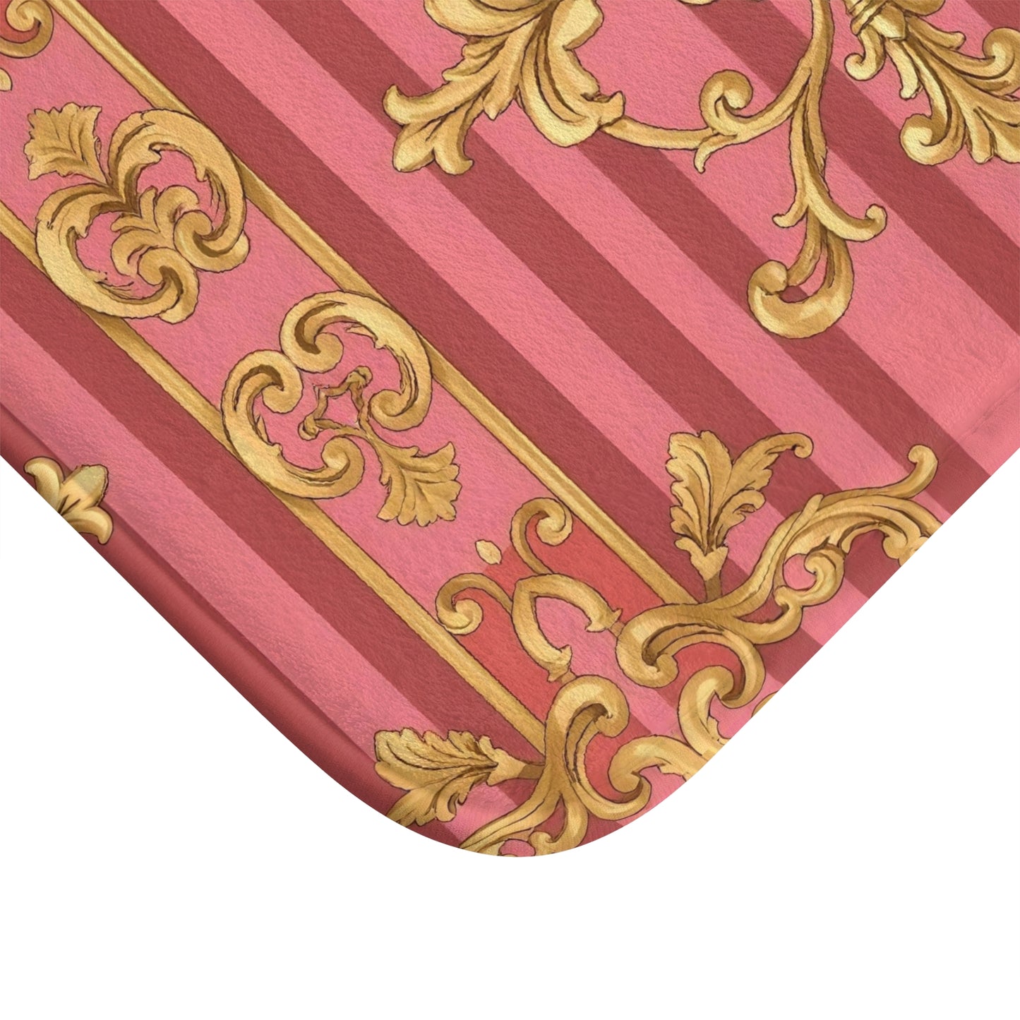 Elegant Pink Gold Bath Mat for Luxurious Home Decor, Bathroom Accessory, Gift for Her, Chic Home Design - Pink Striped Gold Baroque