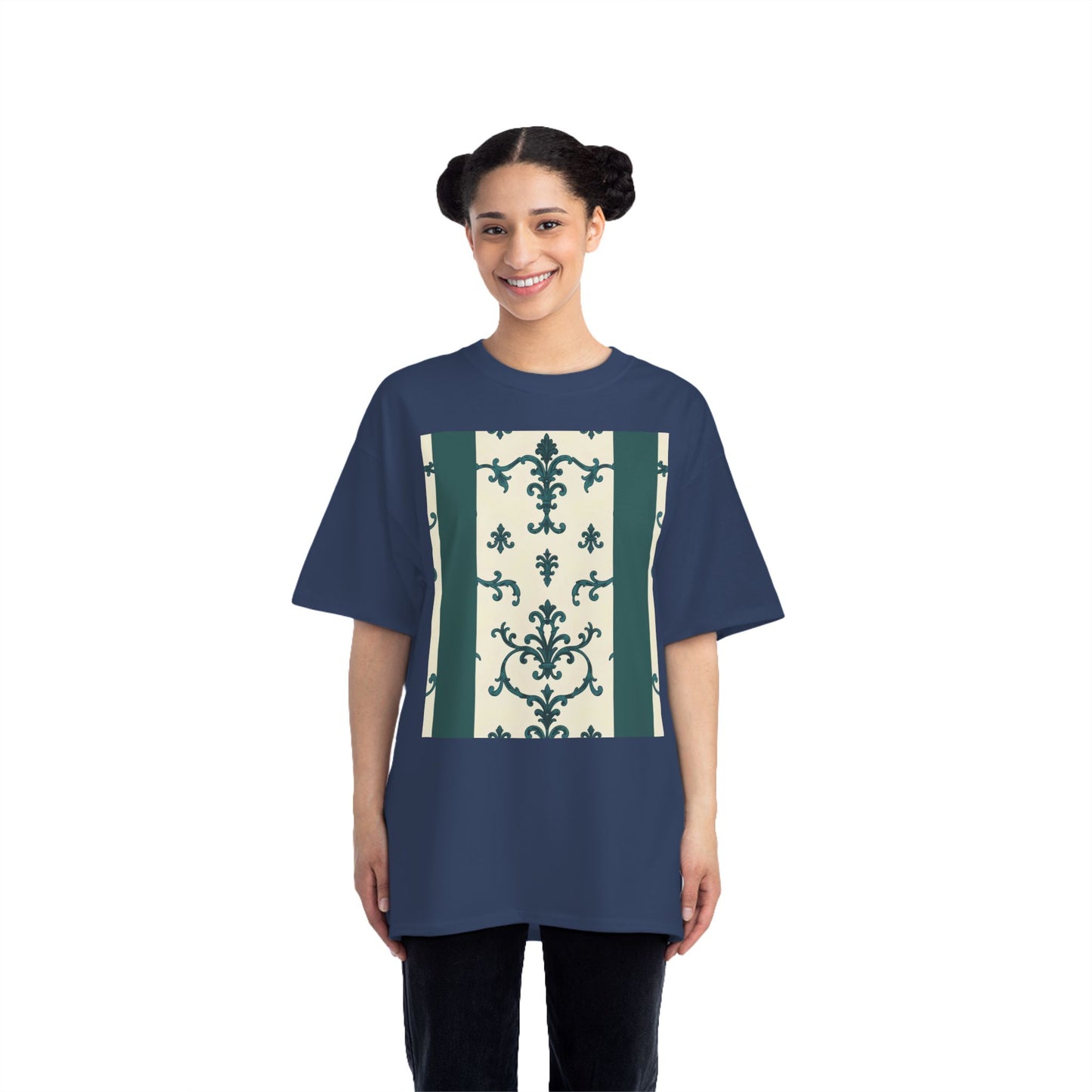 Vintage-Inspired Short-Sleeve T-Shirt, Casual Wear, Graphic Tee, Summer Outfit, Gift for Friends, Retro Design - Teal Striped Rococo