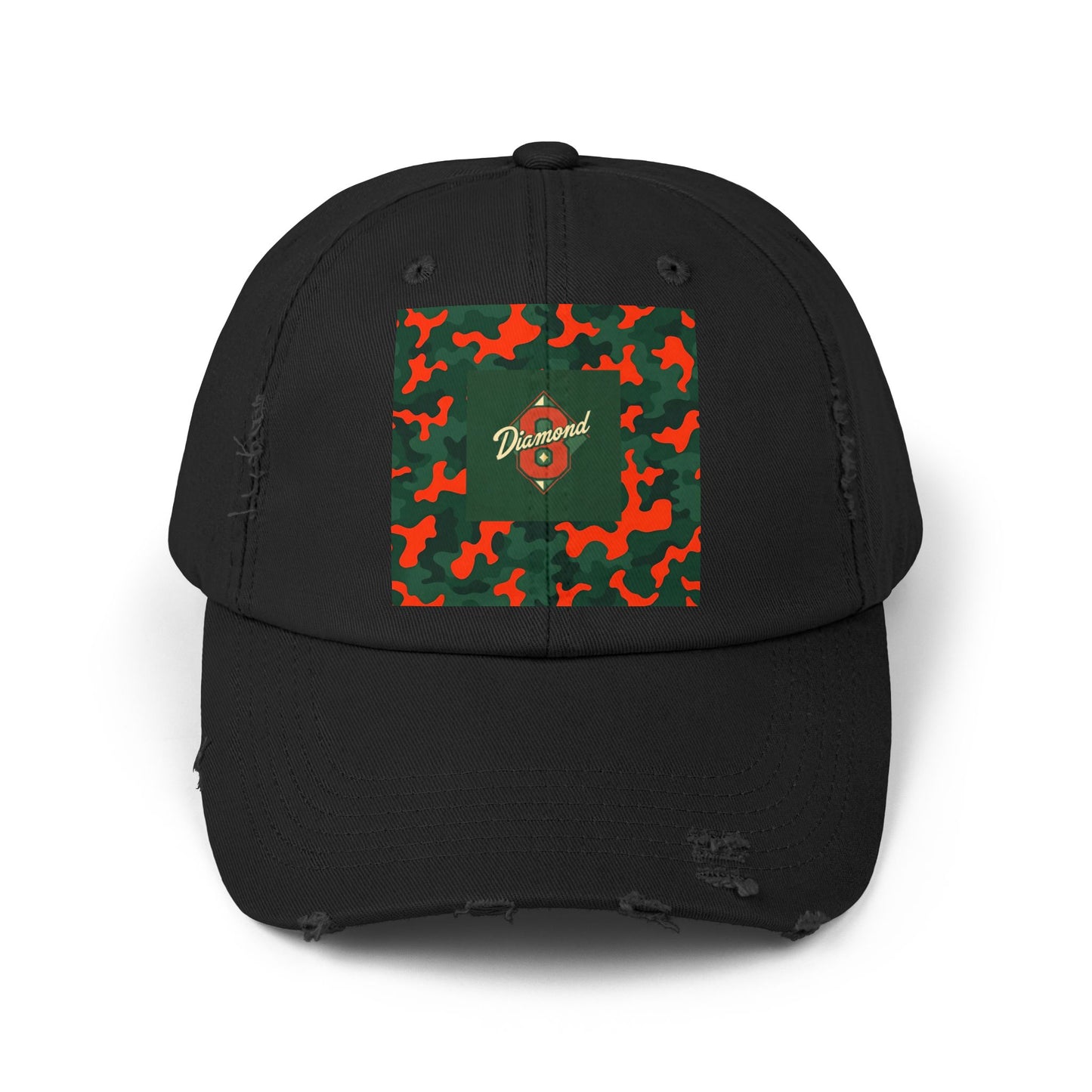 Trendy Distressed Cap - Casual Streetwear Accessory, Perfect for Outdoor Adventures, Gifts, Everyday Style - Green & Orange Camo Diamon 8