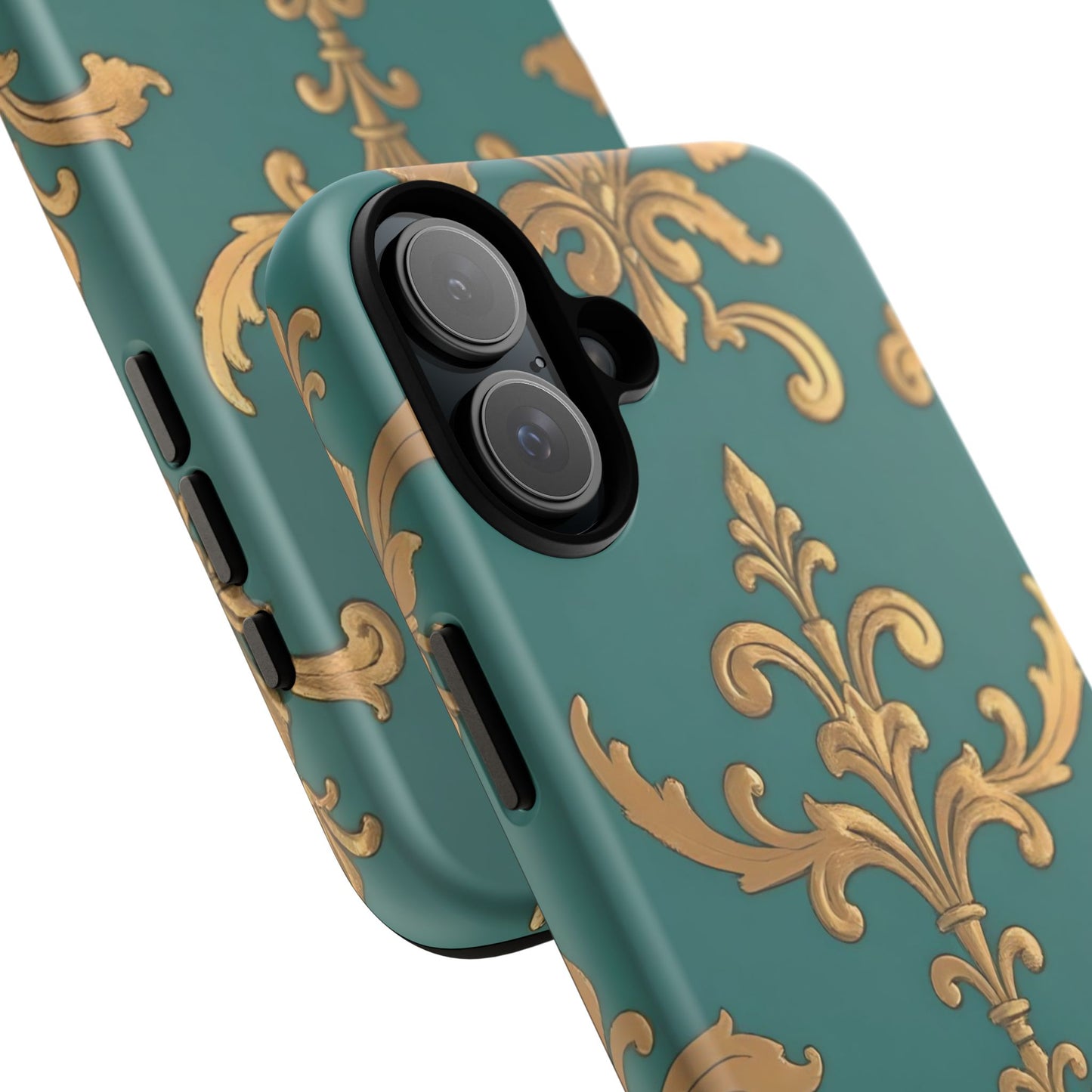 Elegant Floral Motif Phone Case - Tough Cases with Vintage Design - Aqua & Gold Damask