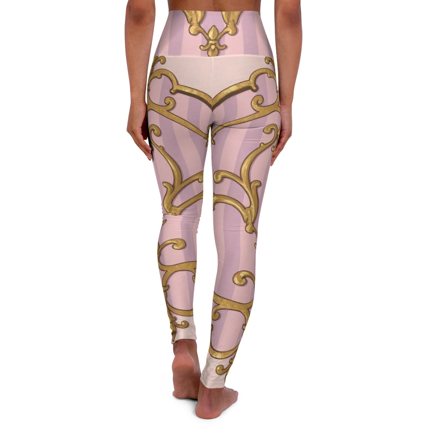 Elegant Lavender & Alabaster Striped Gold Baroque High Waisted Yoga Leggings, Workout Leggings, Fitness Wear, Athleisure, Gift for Her