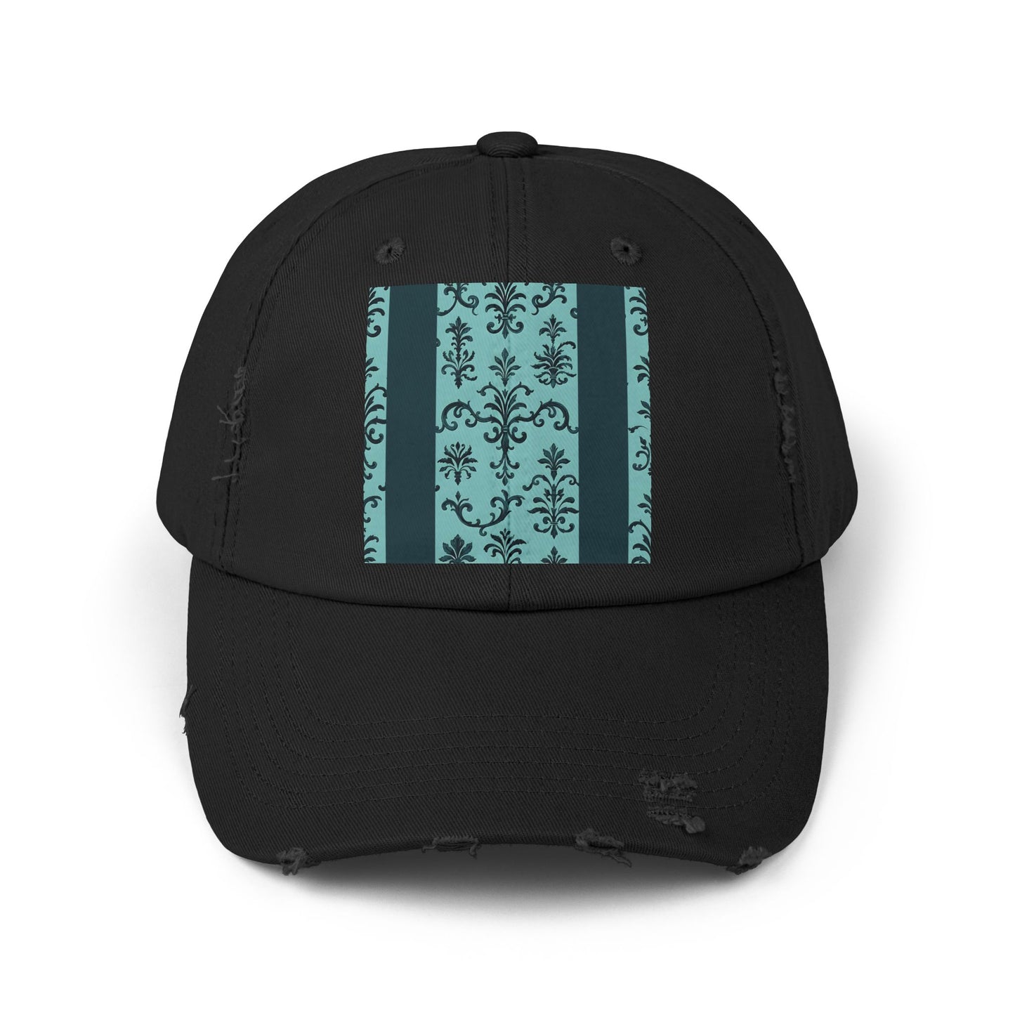 Vintage-Inspired Distressed Cap, Cool Baseball Hat, Casual Headwear, Summer Accessory, Gift for Him Her - Teal Striped Rococo