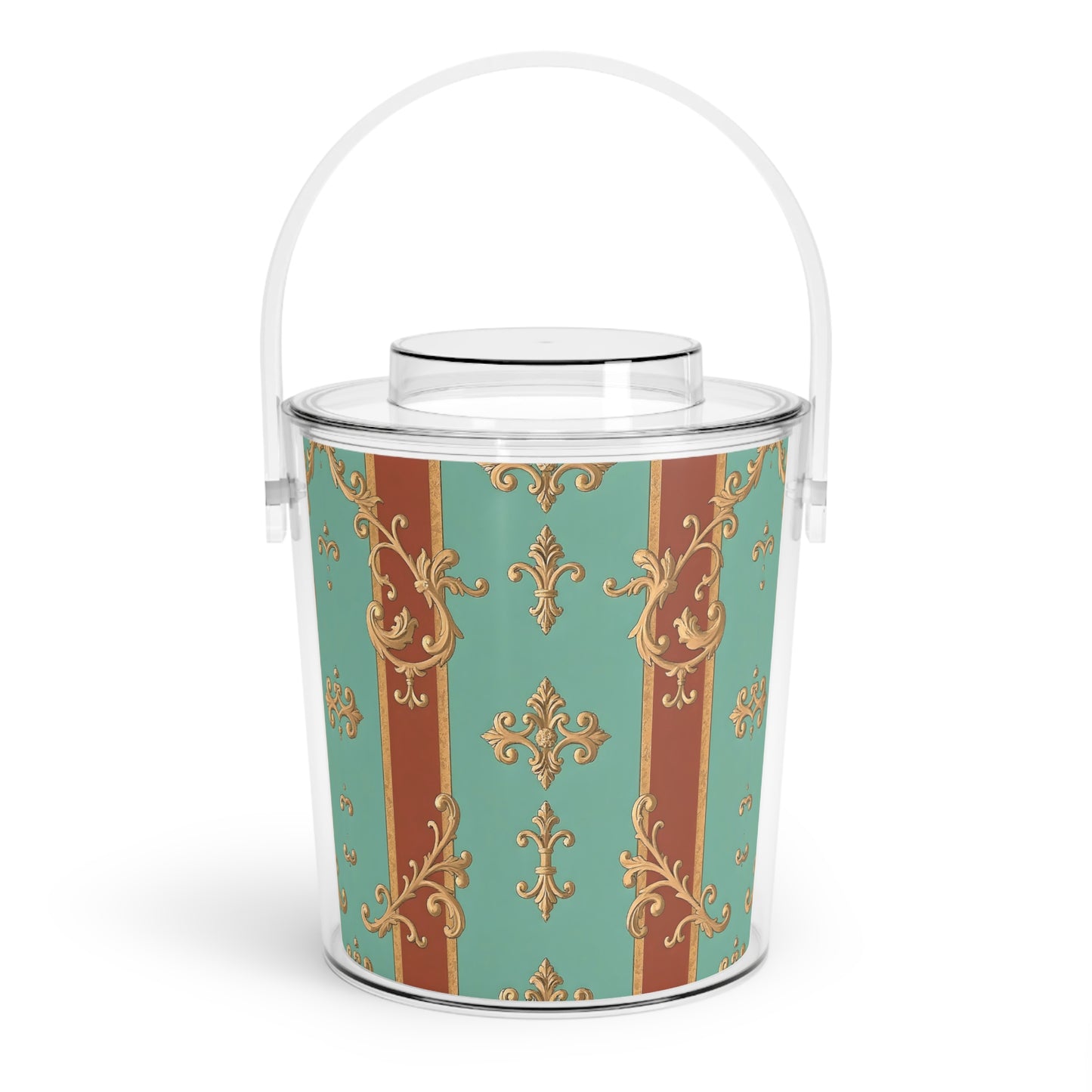 Elegant Vintage Ice Bucket with Tongs - Perfect for Entertaining and Celebrations - Rust & Mint Aqua Striped Baroque
