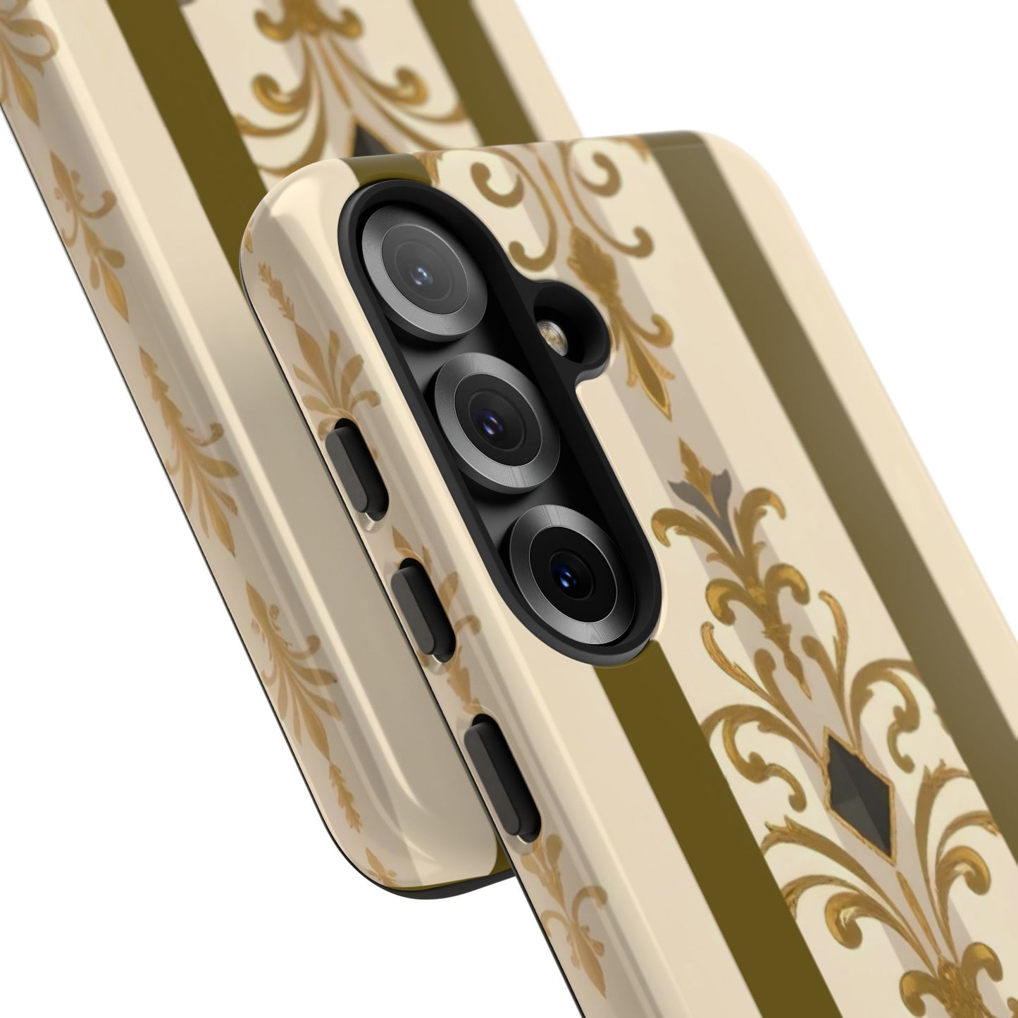 Elegant Floral Motif Phone Case - Tough Cases with Vintage Design - Olive Striped Gold Damask