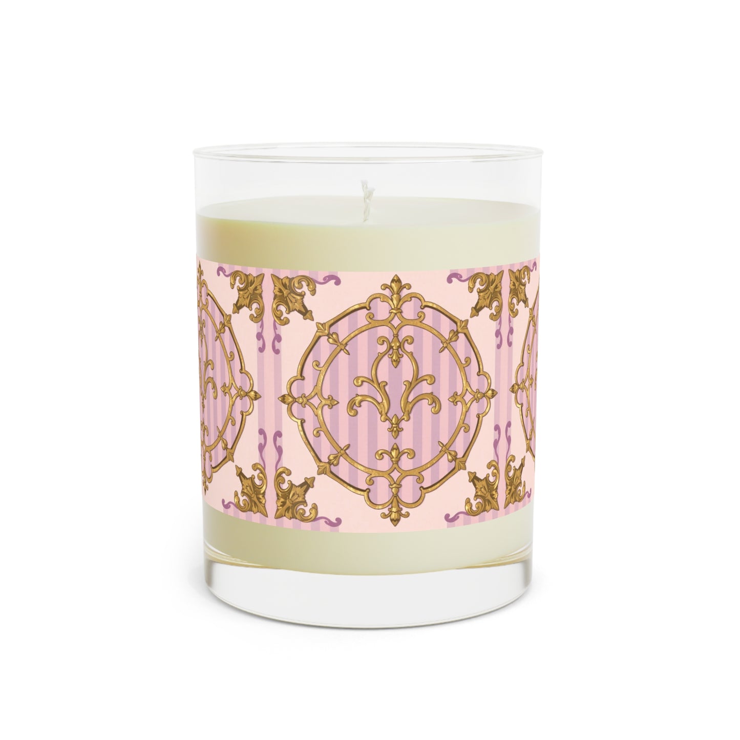 Elegant Lavender & Alabaster Striped Gold Baroque Scented Candle - Luxurious Glass 11oz Decor for Home, Gifts, Aromatherapy, Relaxation