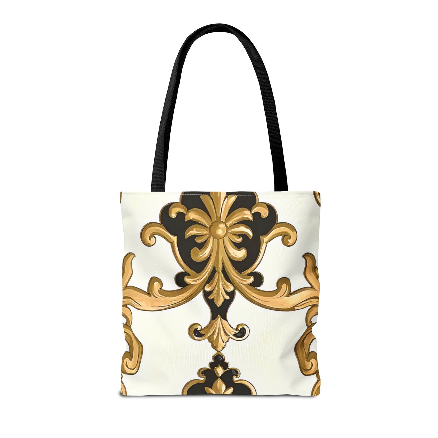 Elegant Floral Tote Bag | Stylish Reusable Bag for Everyday Use, Gift for Her, Shopping, Beach, Travel, Eco-Friendly - Black & Gold Rococo