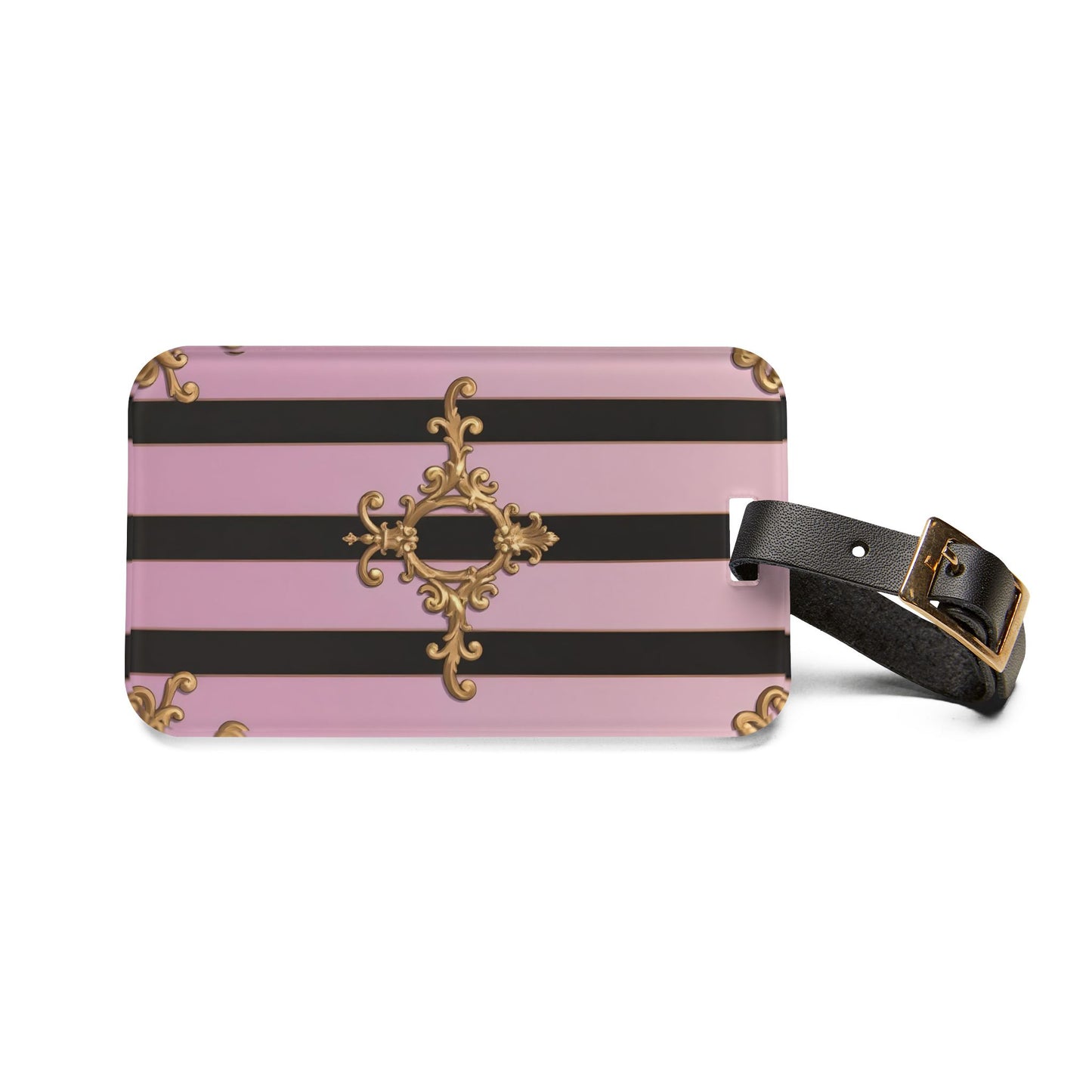 Chic Vintage Luggage Tag - Stylish Travel Accessory, Classy Gift for Travelers, Unique Baggage Tag - Matte Lavender & Black Striped Gold Baroque