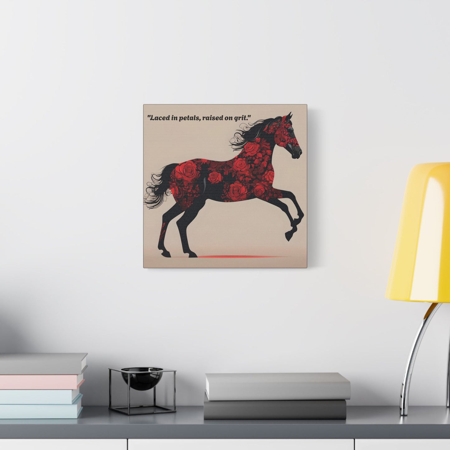 Art Print Canvas, Wall Decor, Satin Stretched Canvas, Equestrian Art, Office Decor, Home Decor - "Laced in petals"