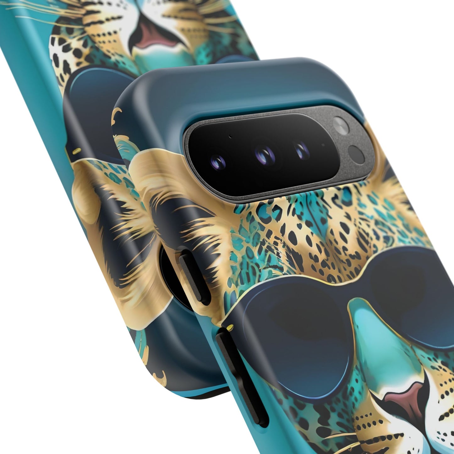 Phone Case - Aqua & Gold Leopard In Sunglasses Design