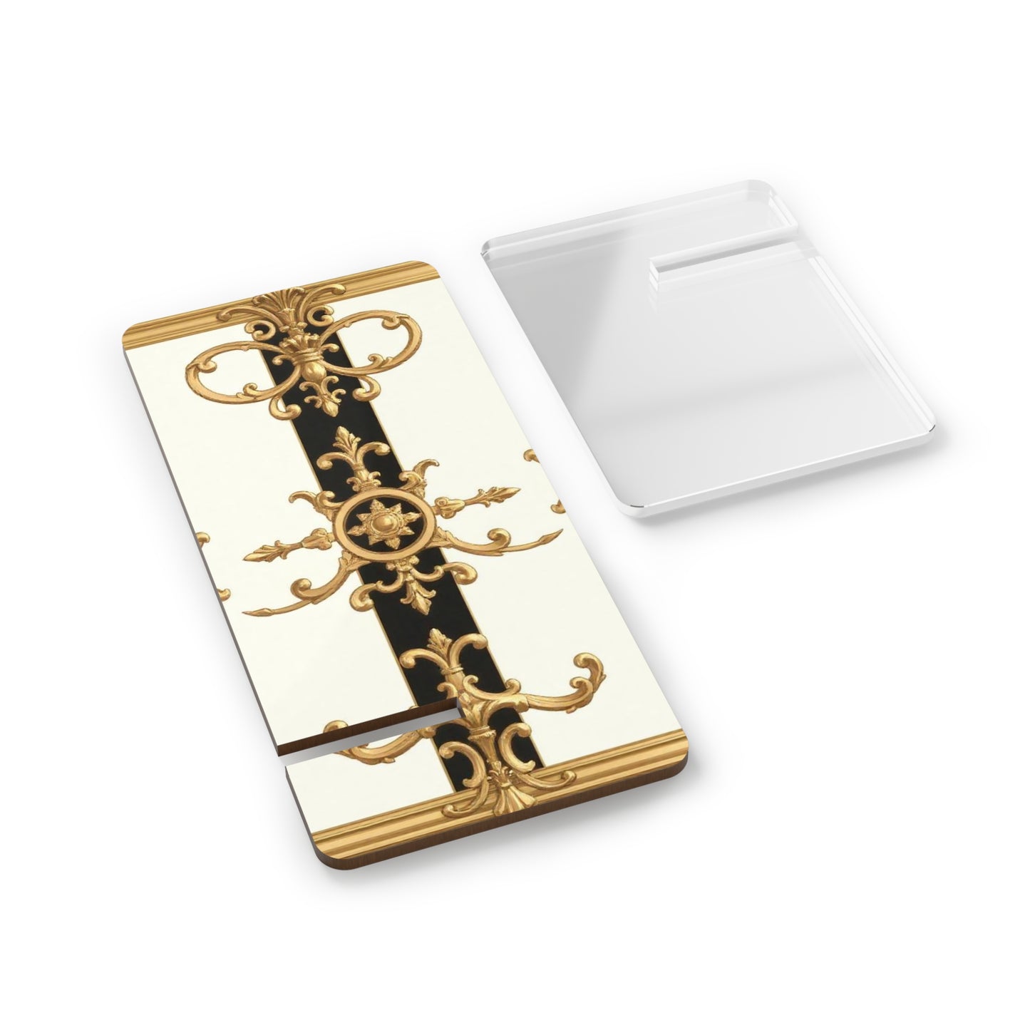 Elegant Smartphone Display Stand - Chic Desk Organizer, Unique Gift for Tech Lovers, Home Office Decor - Black & White Striped Gold Baroque