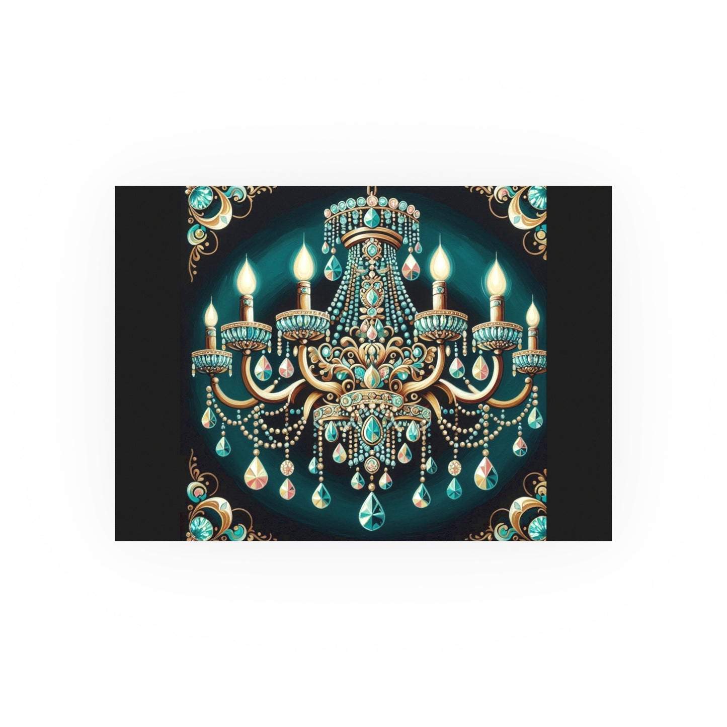 Elegant Chandelier Poster - Luxurious Wall Art for Home Décor - Teal Jeweled Chandelier