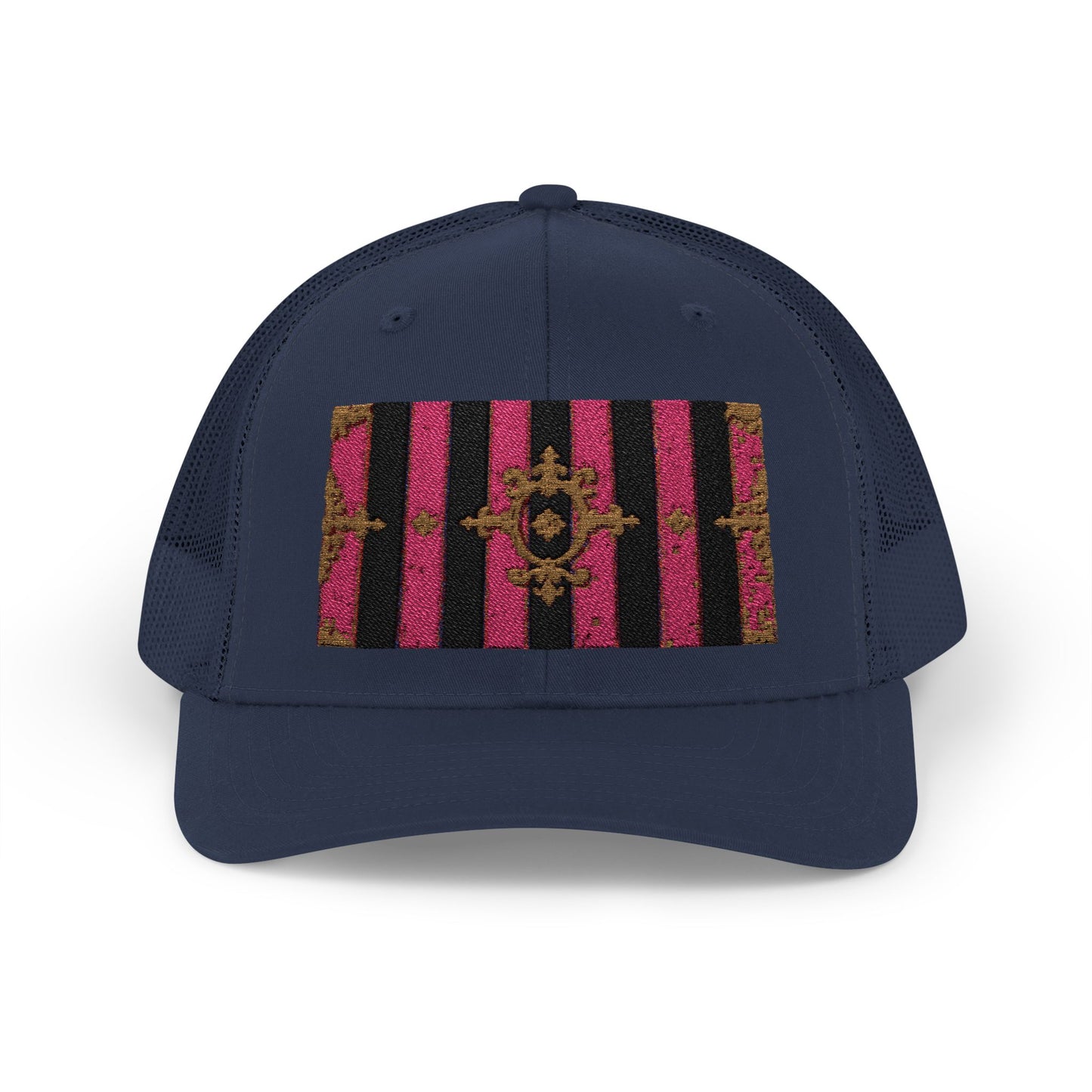 Stylish Snapback Trucker Cap with Black & Mauve Striped Gold Baroque, Trendy Fashion Hat, Perfect Gift for Him/Her