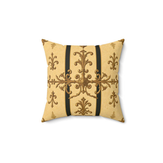 Elegant Vintage-Style Square Pillow, Home Decor, Throw Pillow, Decorative Cushion, Gift for Her - Matte Yellow Striped Antique Rococo