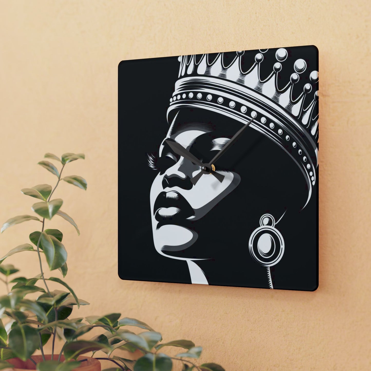 Elegant Queen Acrylic Wall Clock, Modern Home Decor, African American Art, Unique Gifts, Wall Art for Living Room