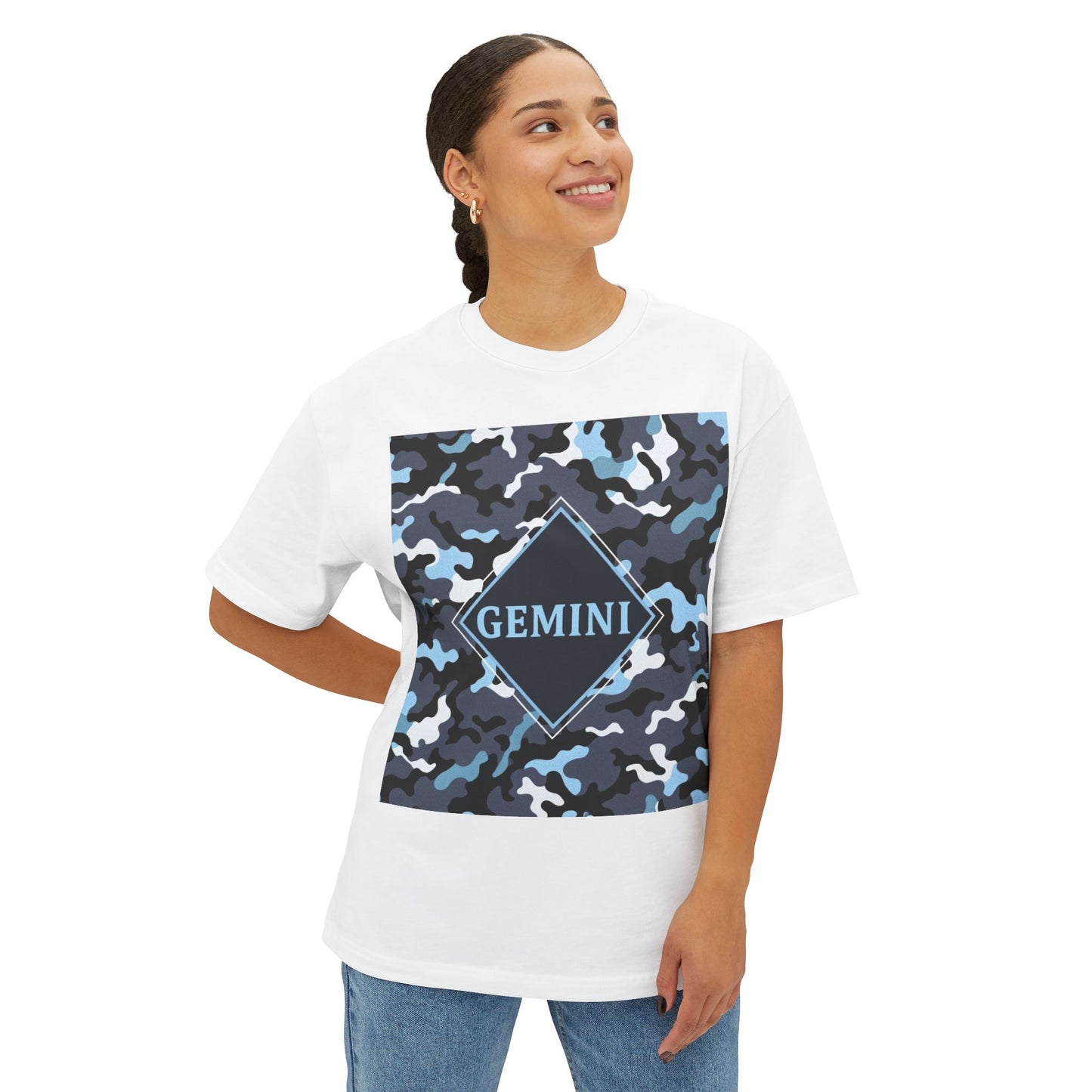 Gemini Oversized Tee - Unisex, Boho Style, Casual Wear, Birthday Gift, Zodiac Apparel, Comfortable Tee - Black, Grey & Ice Blue